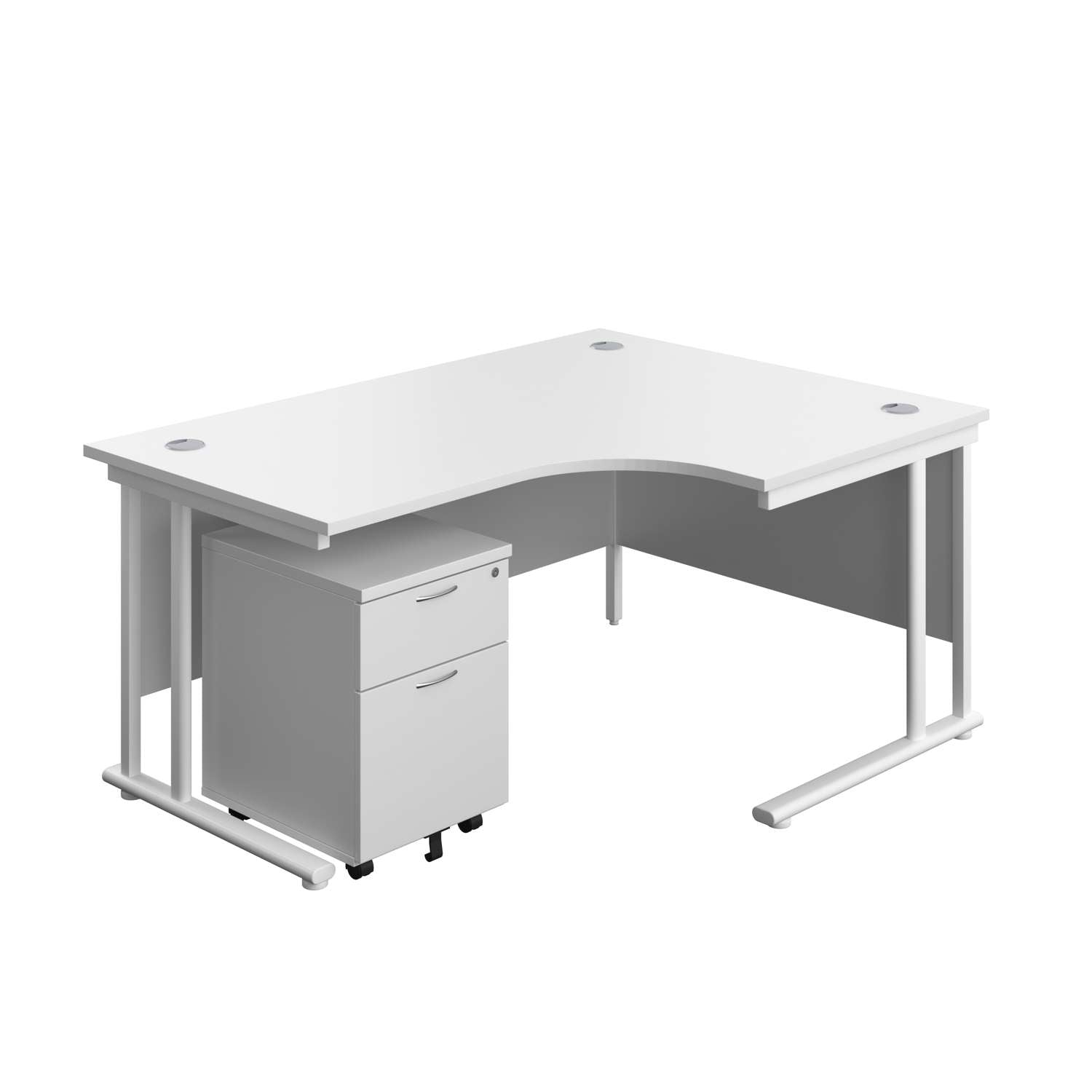 Twin Upright Right Hand Radial Desk + Mobile 2 Drawer Pedestal (FSC) | 1600X1200 | White/White