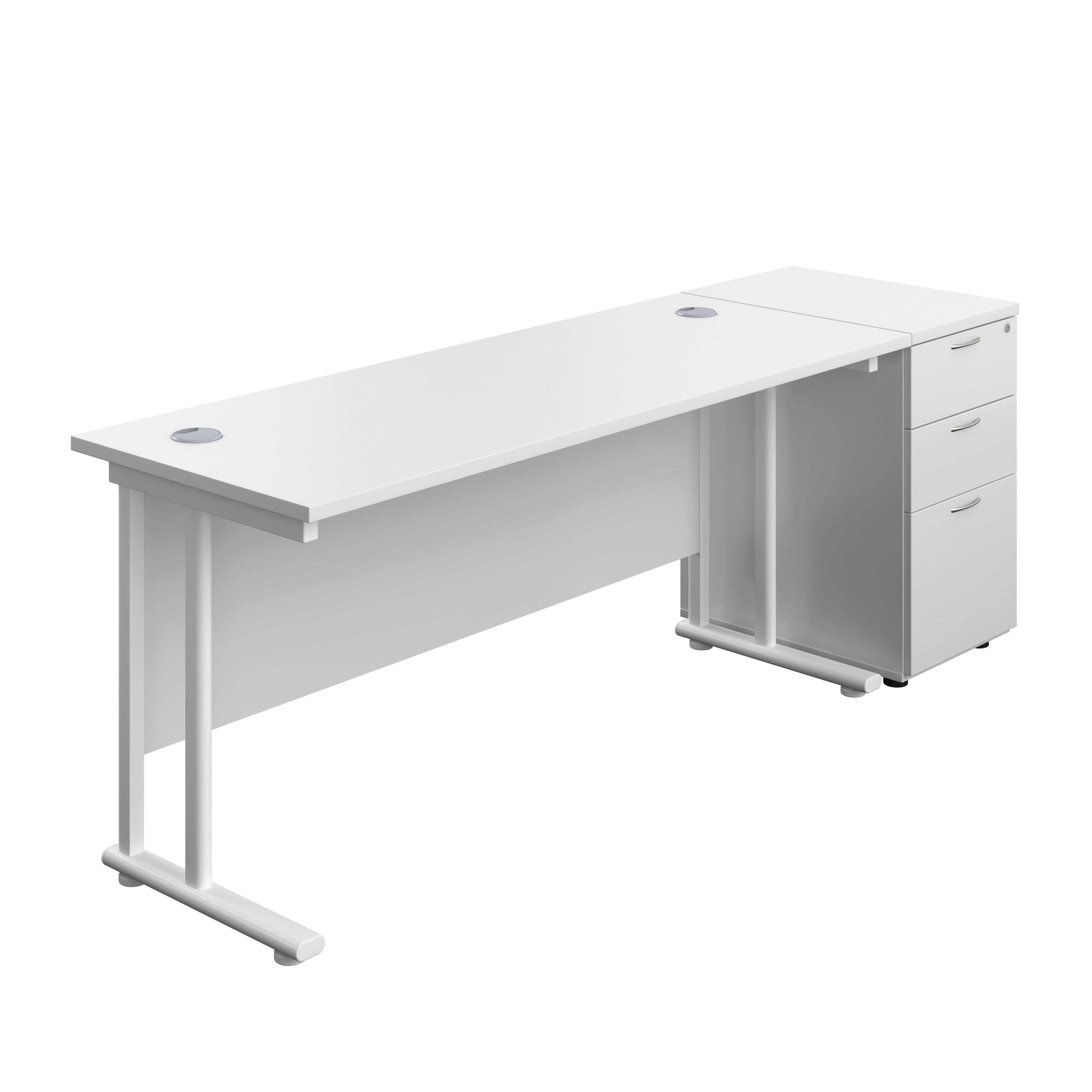 Twin Upright Rectangular Desk + Desk High 3 Drawer Pedestal (FSC) | 1600X600 | White/White