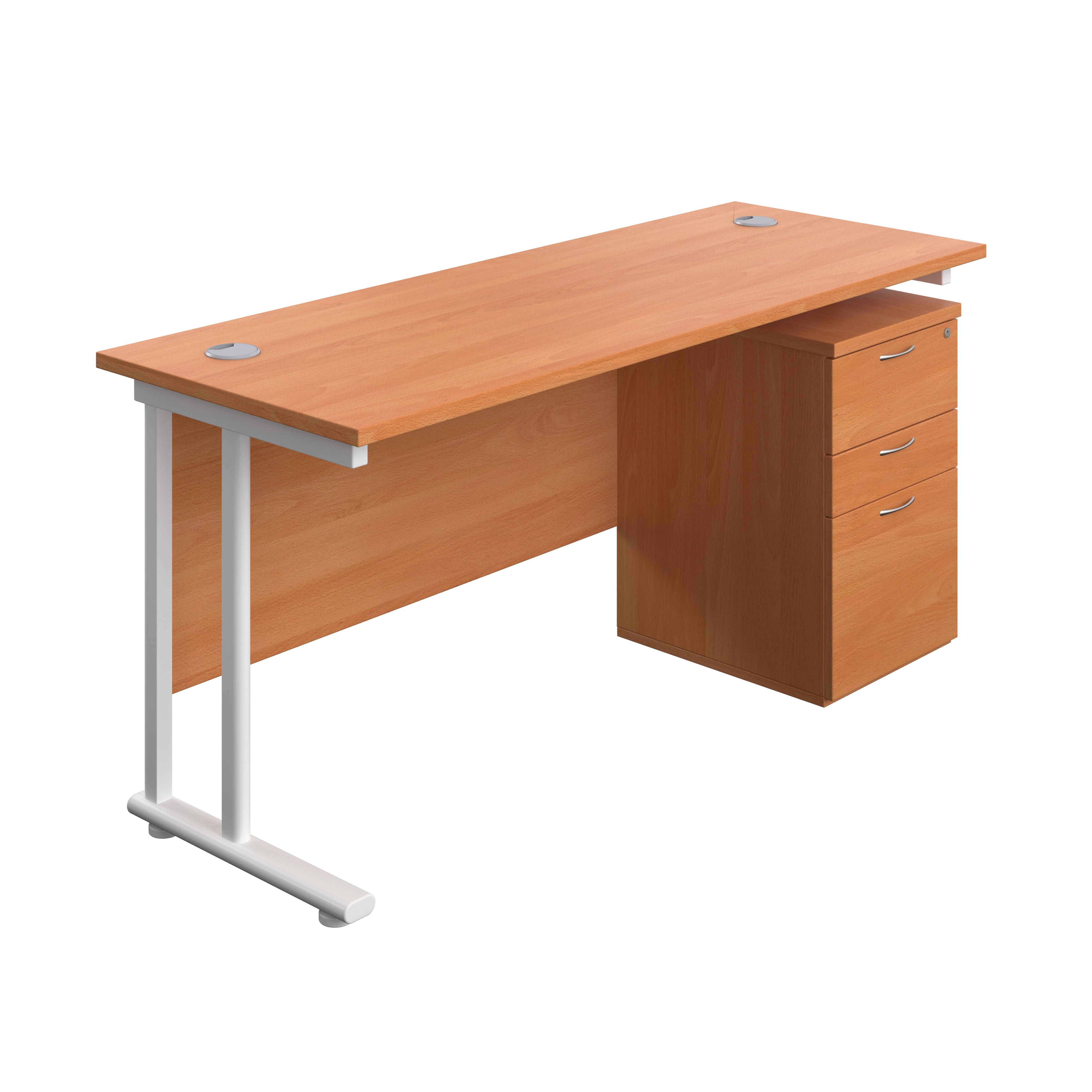 Twin Upright Rectangular Desk + High Mobile Pedestal 3 Drawer (FSC) | 1600X600 | Beech/White