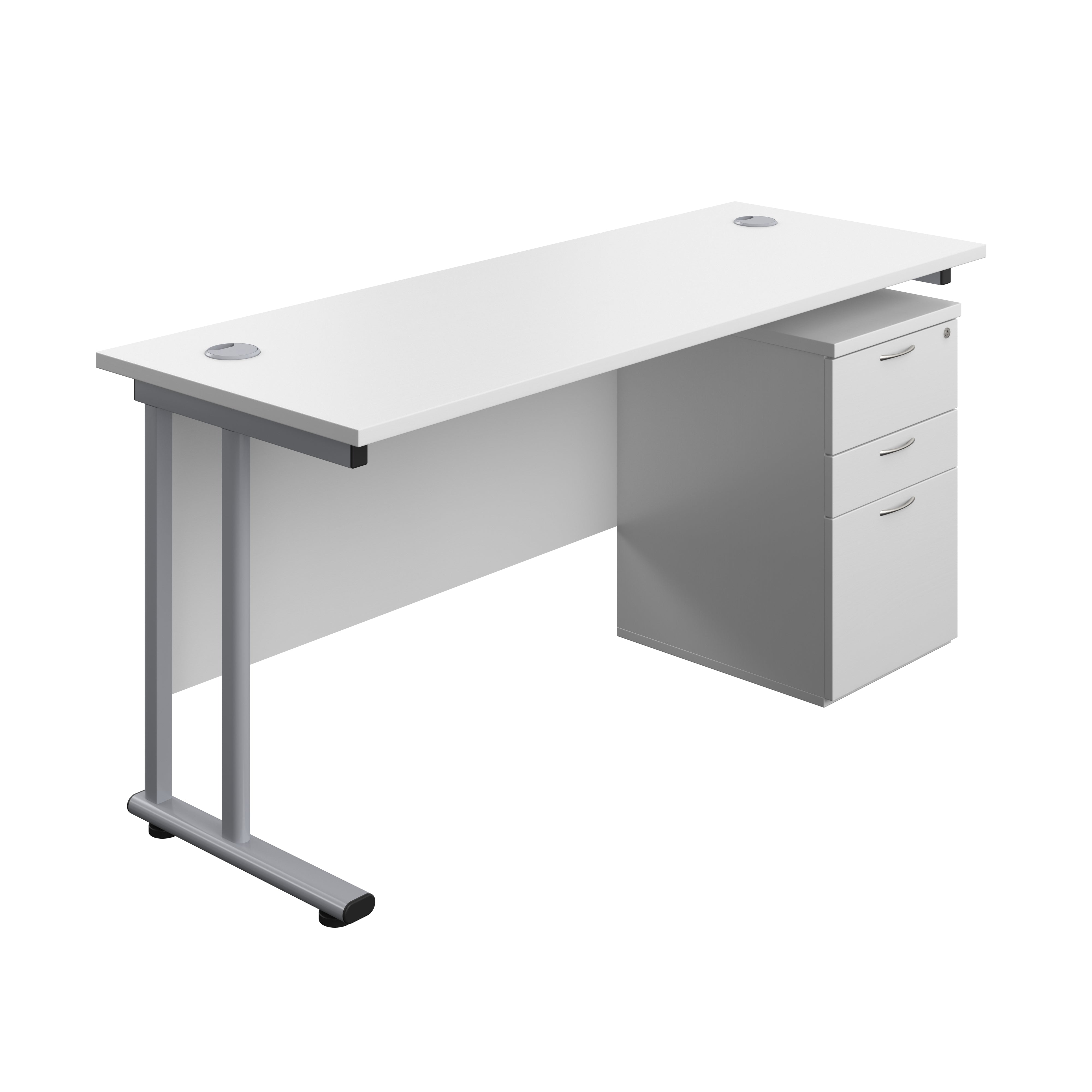 Twin Upright Rectangular Desk + High Mobile Pedestal 3 Drawer (FSC) | 1600X600 | White/Silver