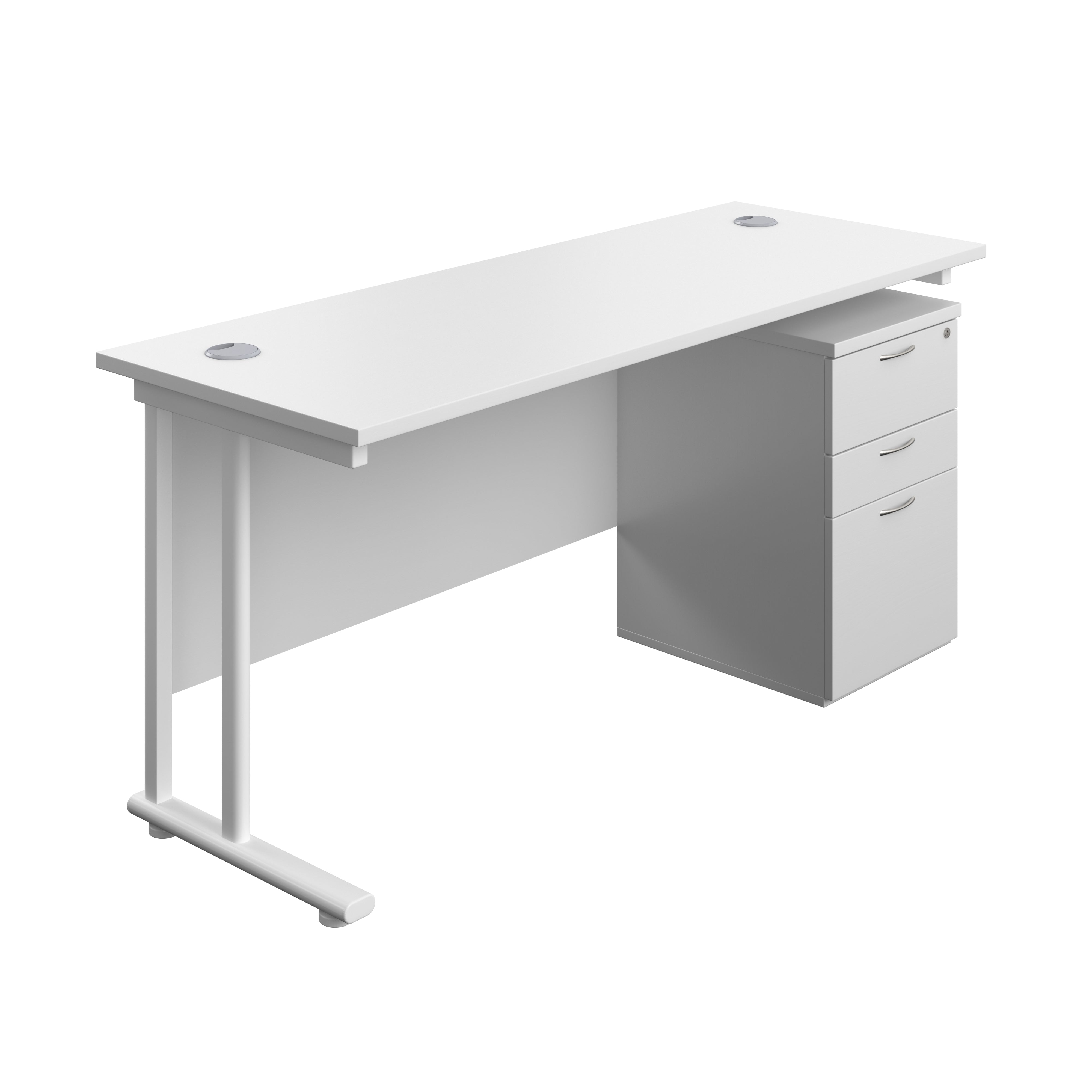 Twin Upright Rectangular Desk + High Mobile Pedestal 3 Drawer (FSC) | 1600X600 | White/White