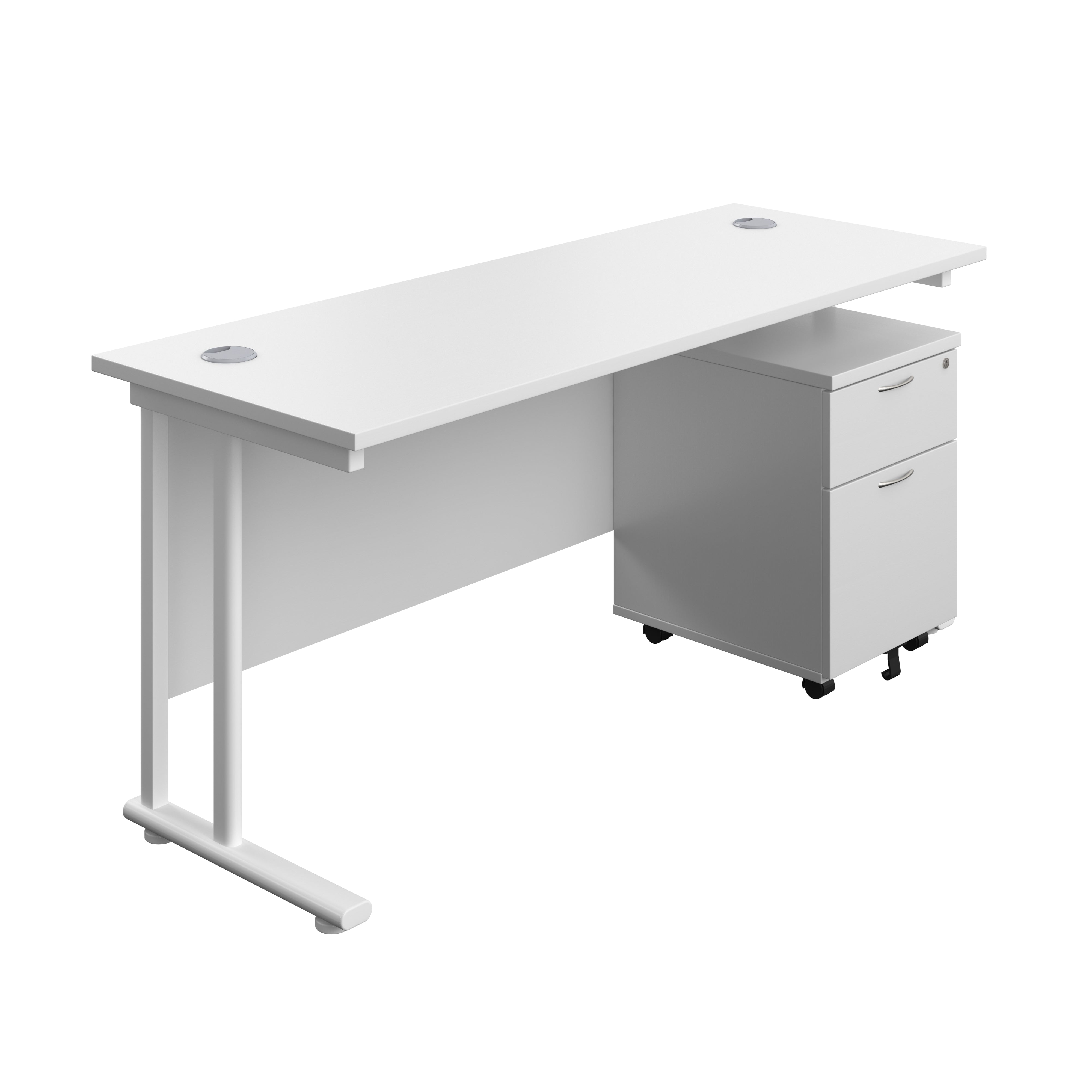 Twin Upright Rectangular Desk + Mobile 2 Drawer Pedestal (FSC) | 1600X600 | White/White