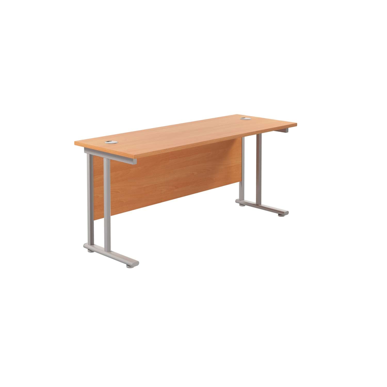 Twin Upright Rectangular Desk: 600mm Deep (FSC) | 1600X600 | Beech/Silver