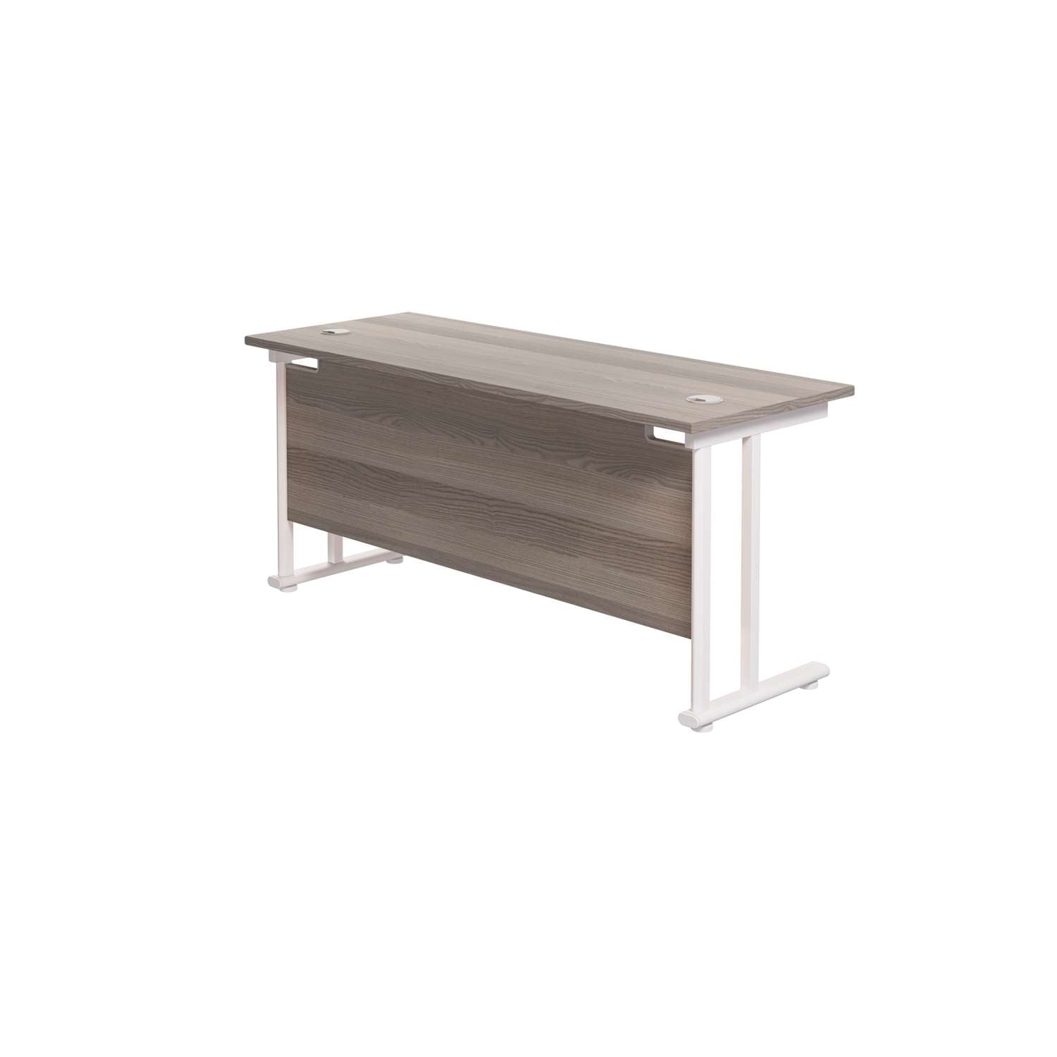 Twin Upright Rectangular Desk: 600mm Deep (FSC) | 1600X600 | Grey Oak/White