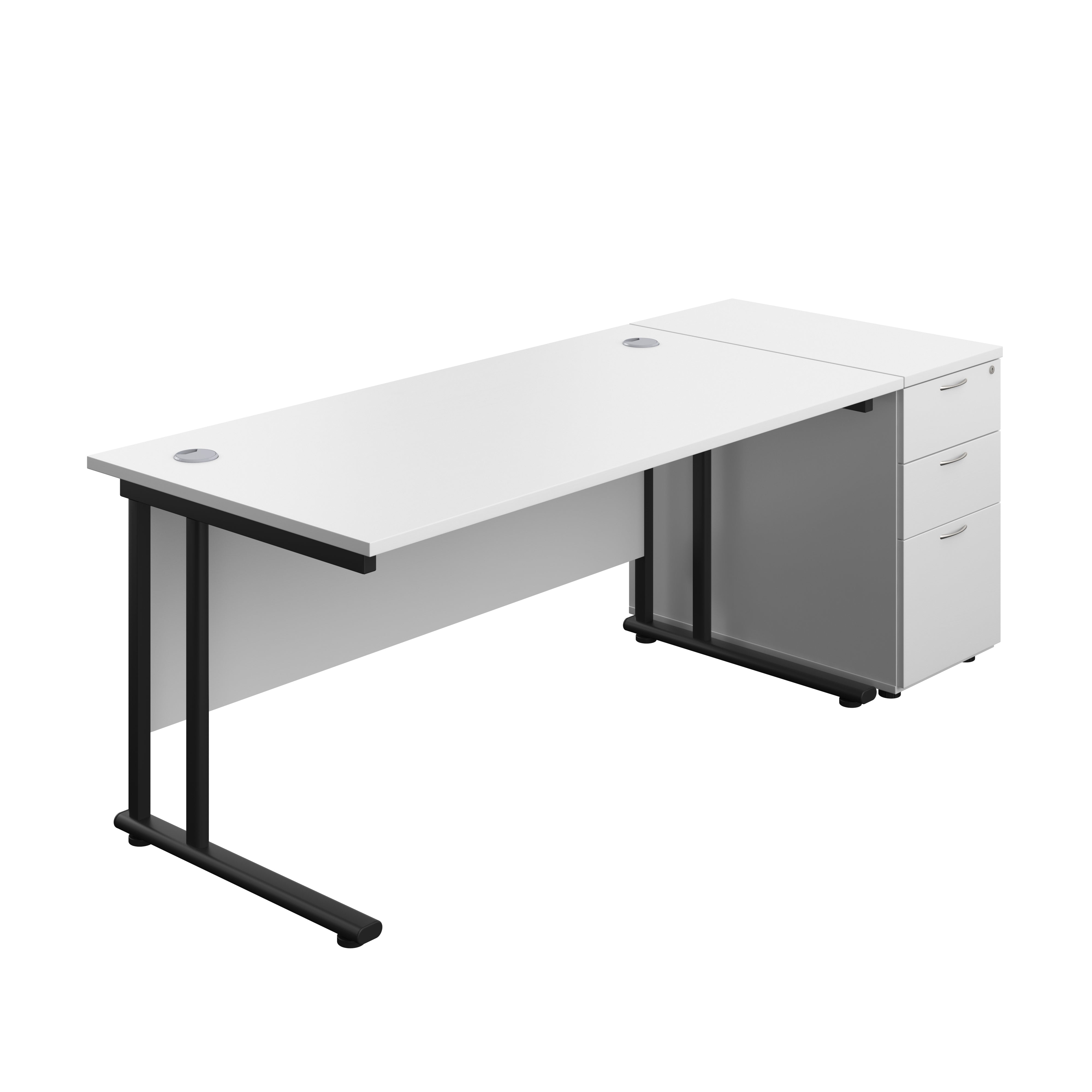 Twin Upright Rectangular Desk + Desk High 3 Drawer Pedestal (FSC) | 1600X800 | White/Black