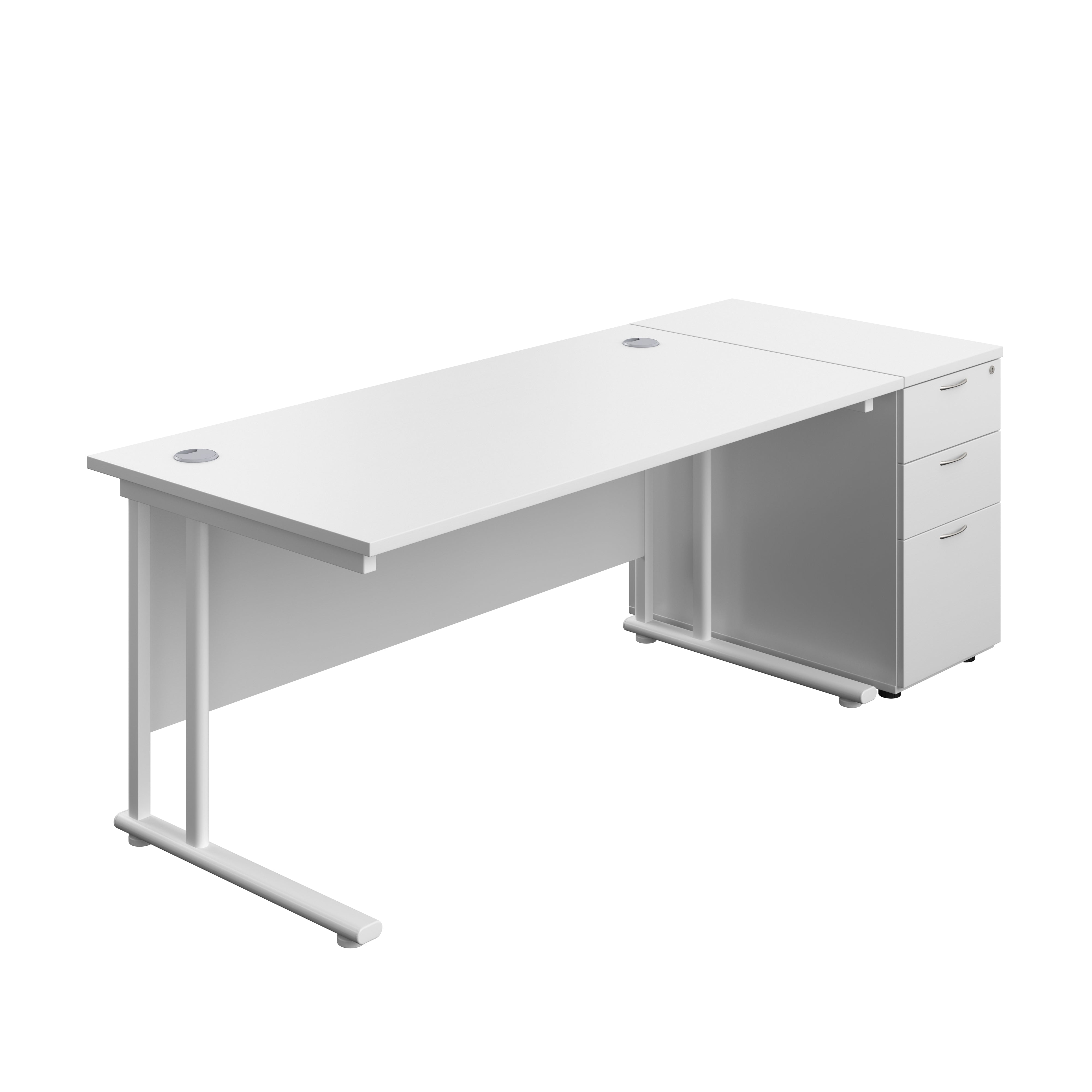 Twin Upright Rectangular Desk + Desk High 3 Drawer Pedestal (FSC) | 1600X800 | White/White