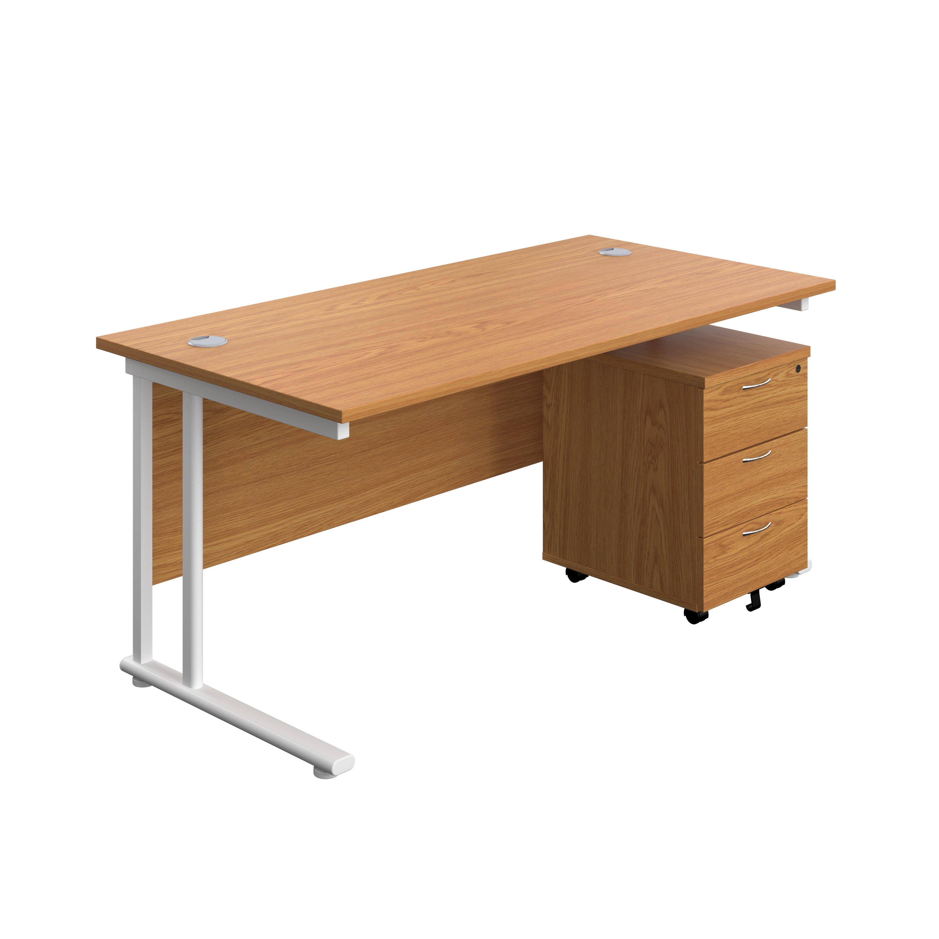 Twin Upright Rectangular Desk + Mobile 3 Drawer Pedestal (FSC) | 1600X800 | Nova Oak/White