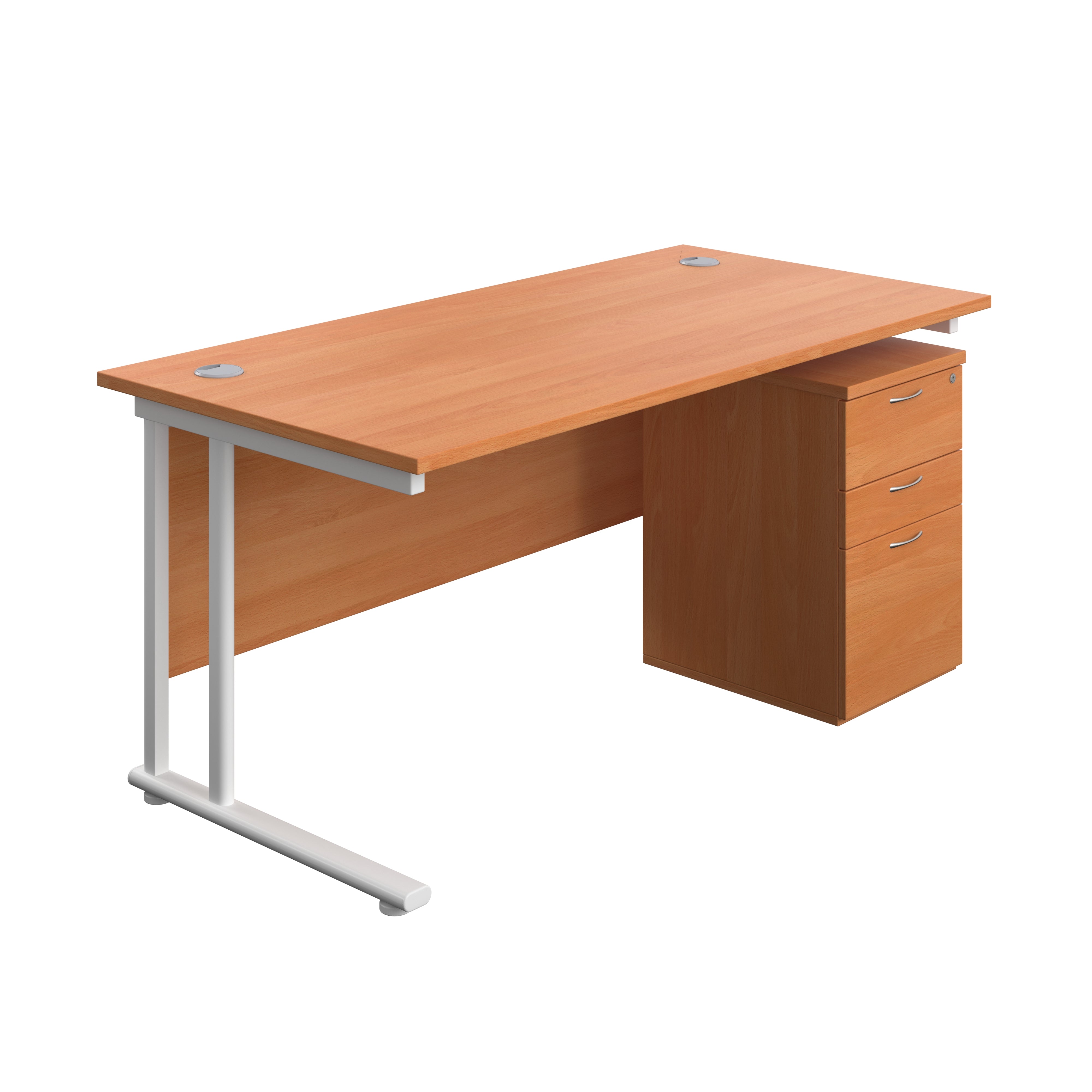 Twin Upright Rectangular Desk + High Mobile Pedestal 3 Drawer (FSC) | 1600X800 | Beech/White