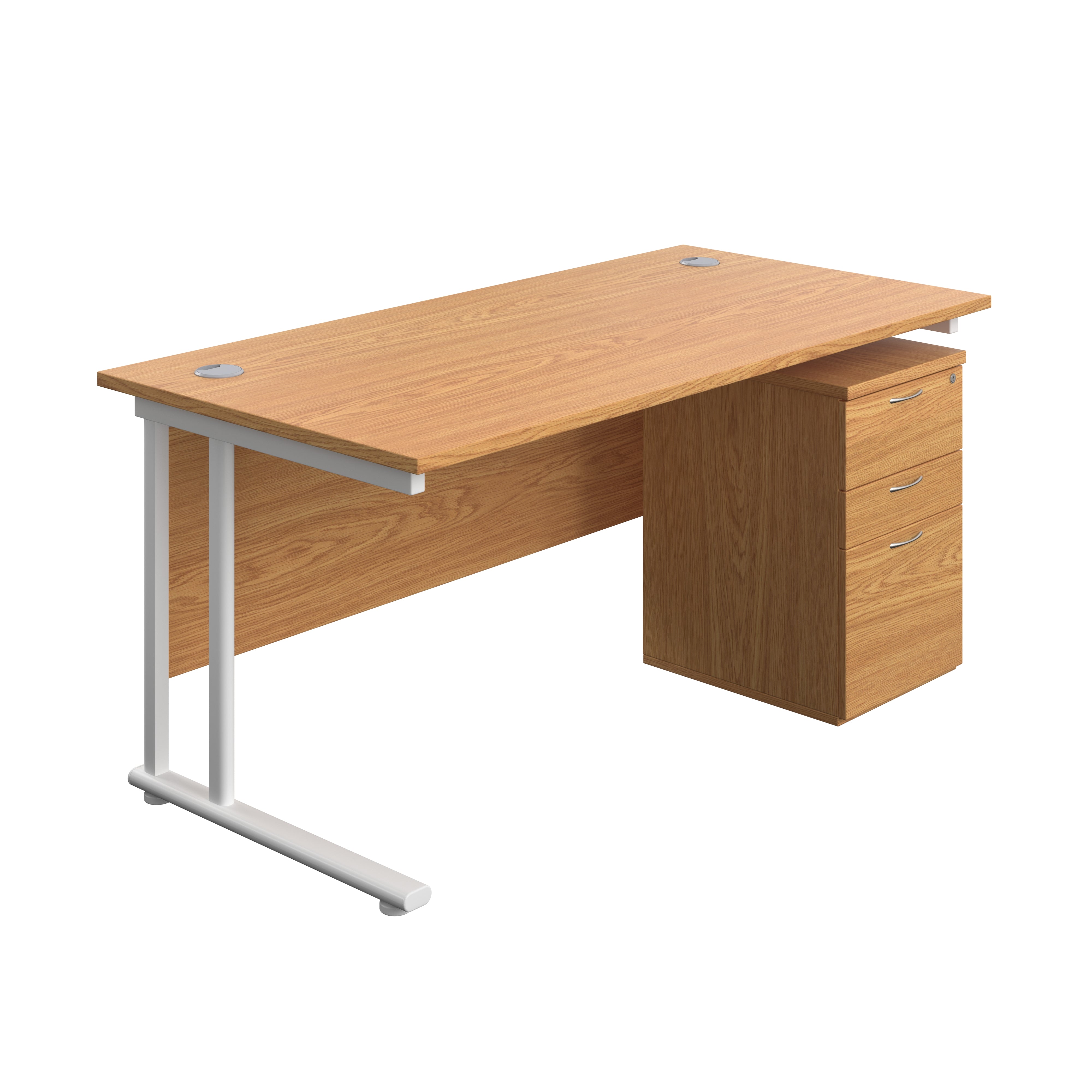 Twin Upright Rectangular Desk + High Mobile Pedestal 3 Drawer (FSC) | 1600X800 | Nova Oak/White