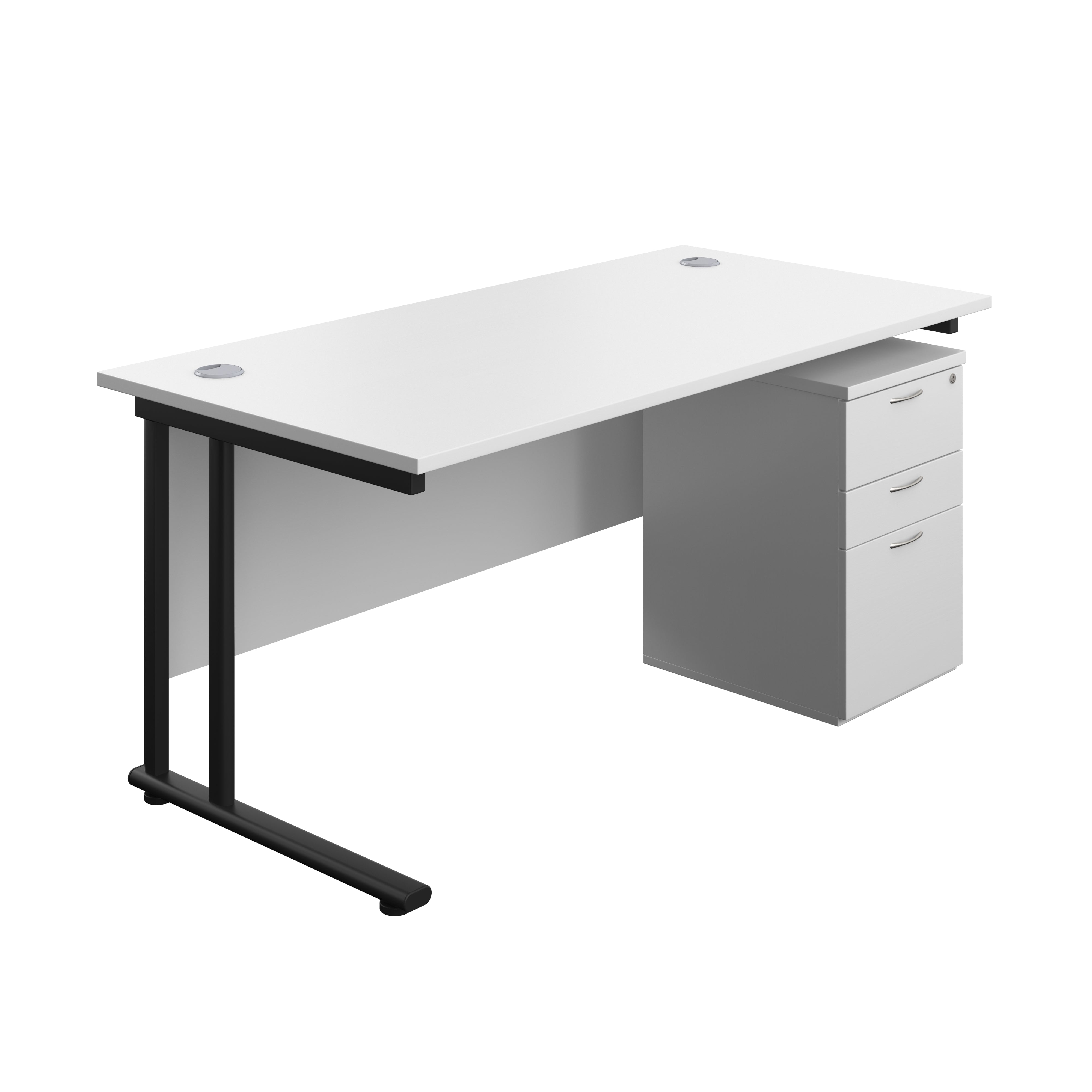Twin Upright Rectangular Desk + High Mobile Pedestal 3 Drawer (FSC) | 1600X800 | White/Black