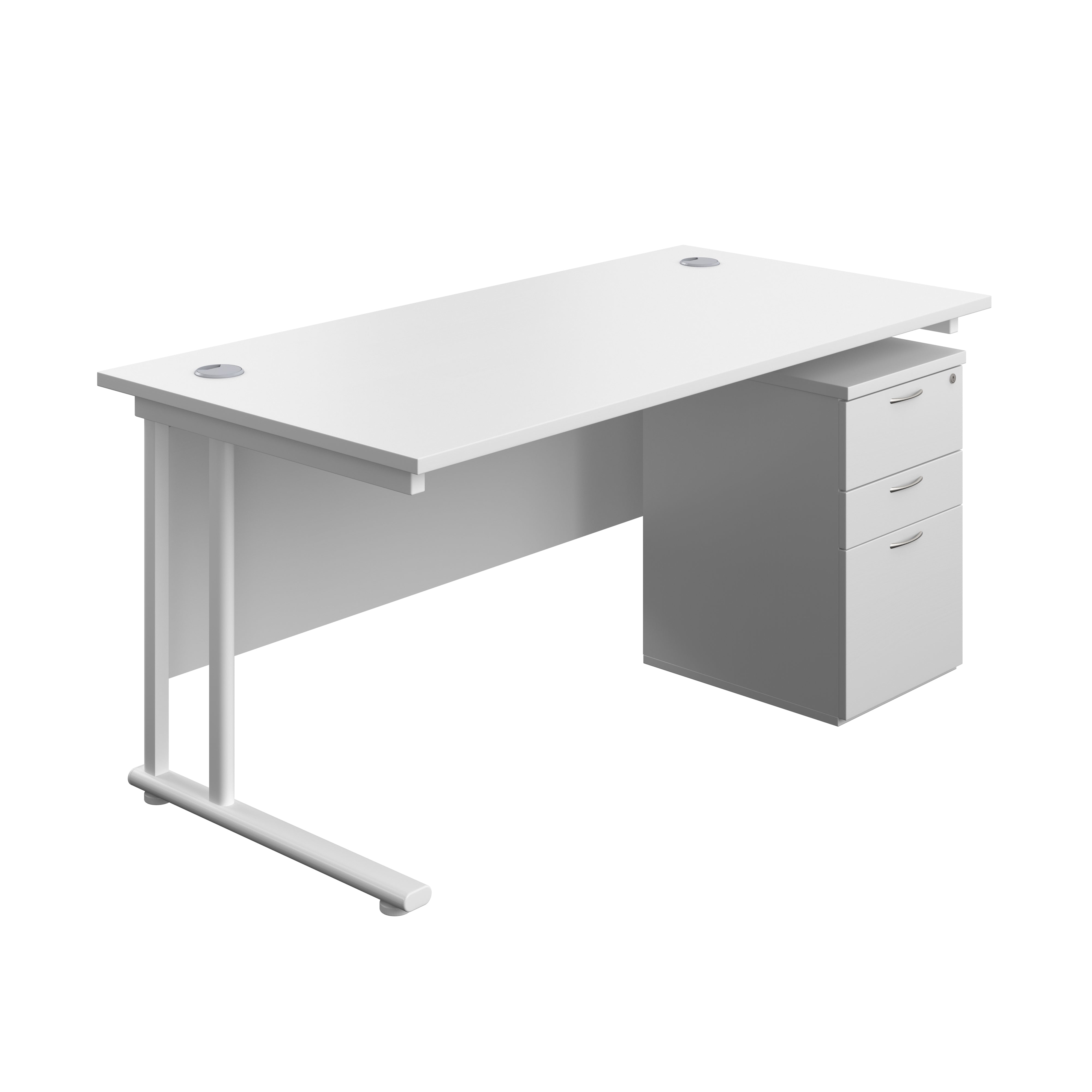 Twin Upright Rectangular Desk + High Mobile Pedestal 3 Drawer (FSC) | 1600X800 | White/White
