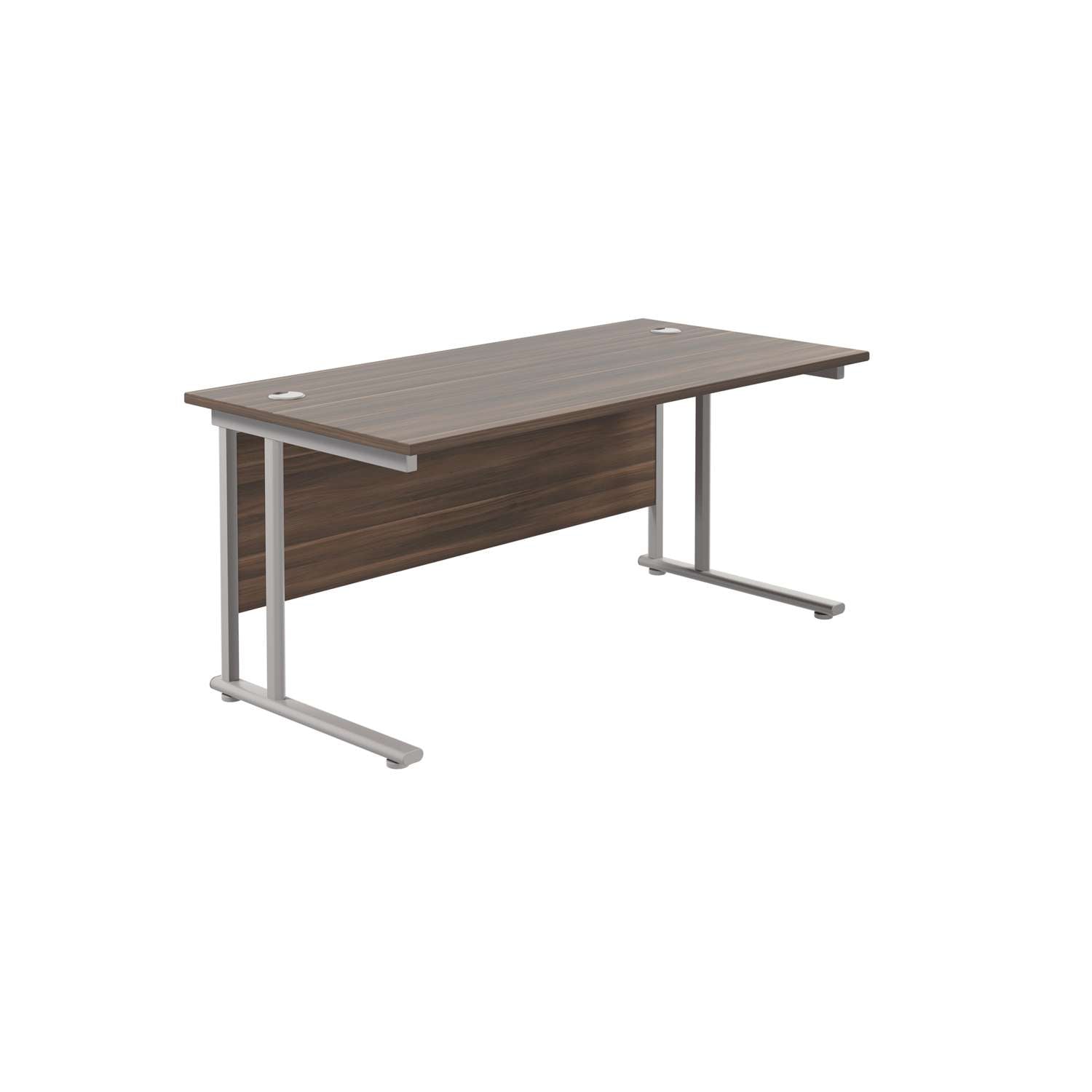Twin Upright Rectangular Desk: 800mm Deep (FSC) | 1600X800 | Dark Walnut/Silver