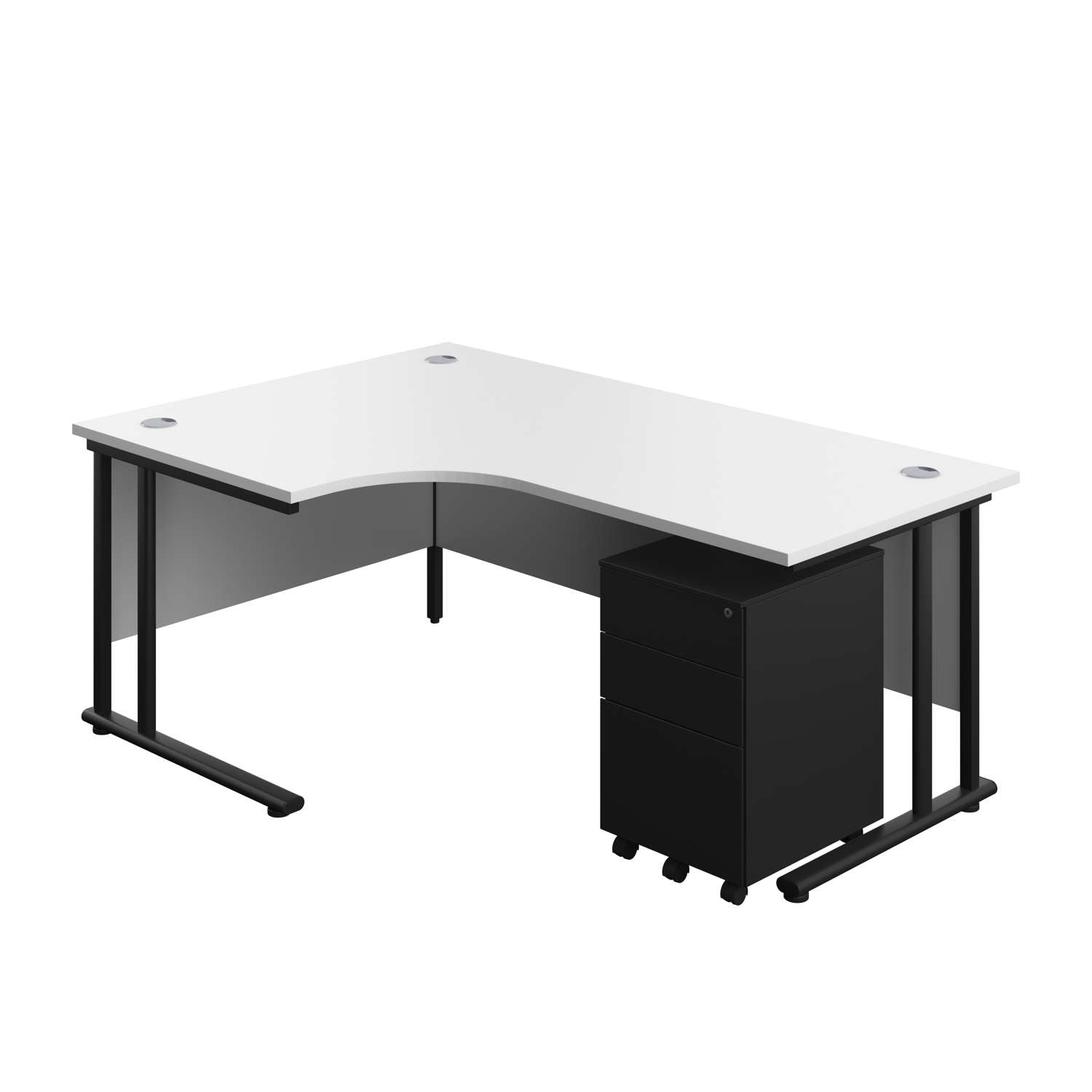Twin Upright Left Hand Radial Desk + Under Desk Steel Pedestal 3 Drawers (FSC) | 1800X1200 | White/Black