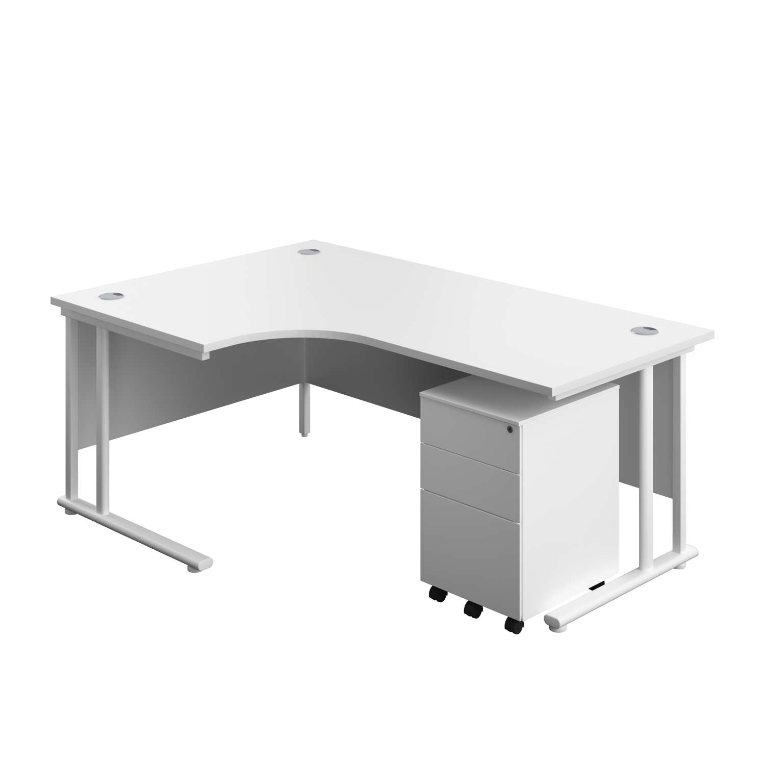Twin Upright Left Hand Radial Desk + Under Desk Steel Pedestal 3 Drawers (FSC) | 1800X1200 | White/White