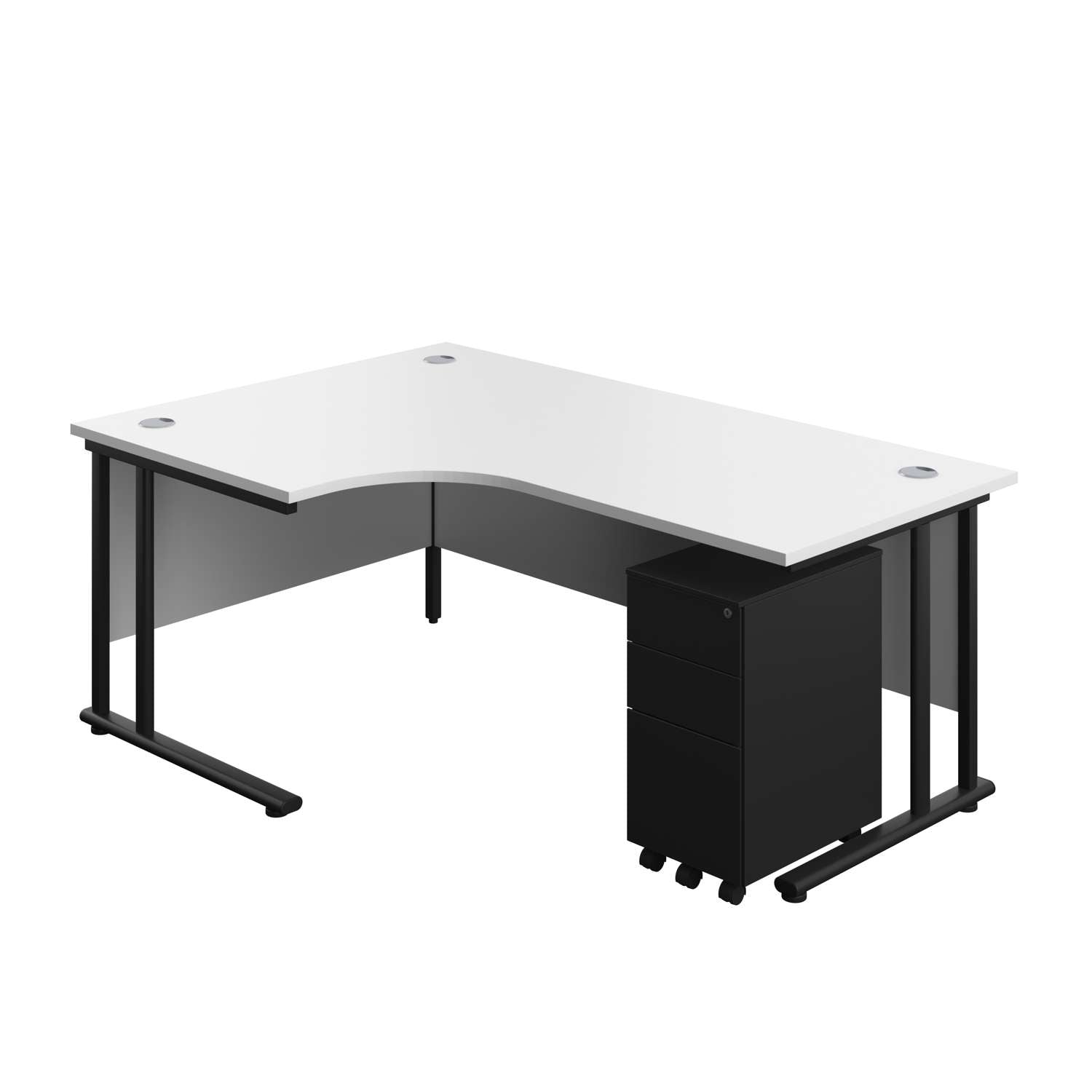 Twin Upright Left Hand Radial Desk + Slimline Steel Pedestal 3 Drawers (FSC) | 1800X1200 | White/Black