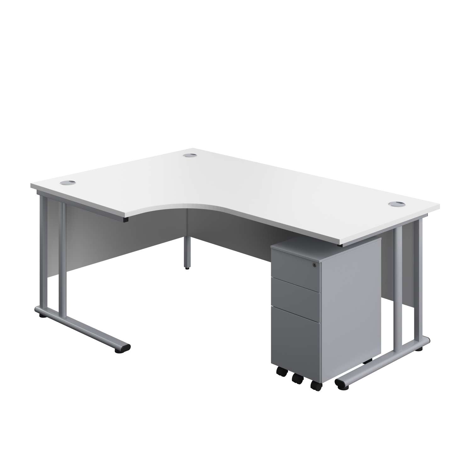 Twin Upright Left Hand Radial Desk + Slimline Steel Pedestal 3 Drawers (FSC) | 1800X1200 | White/Silver