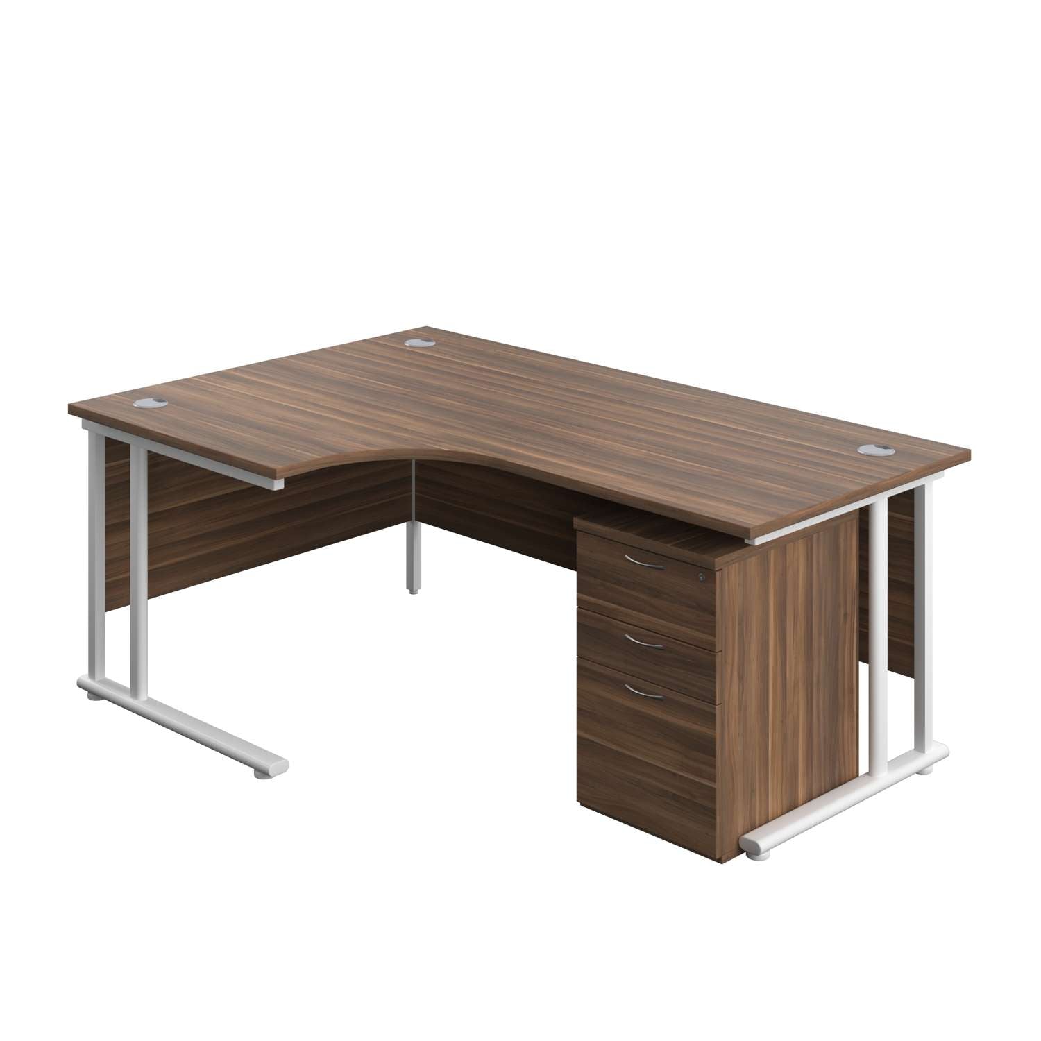 Twin Upright Left Hand Radial Desk + High Mobile Pedestal 3 Drawer (FSC) | 1800X1200 | Dark Walnut/White