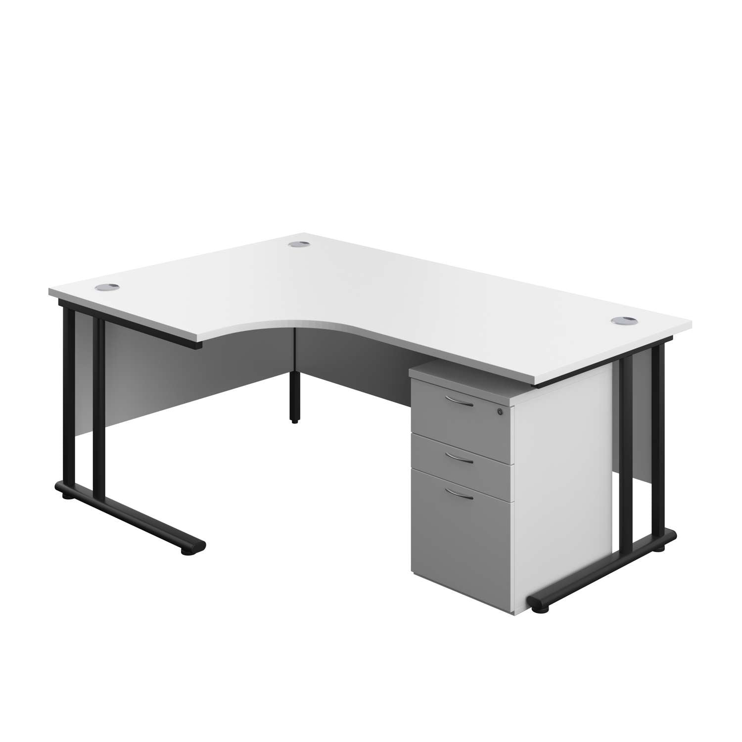 Twin Upright Left Hand Radial Desk + High Mobile Pedestal 3 Drawer (FSC) | 1800X1200 | White/Black