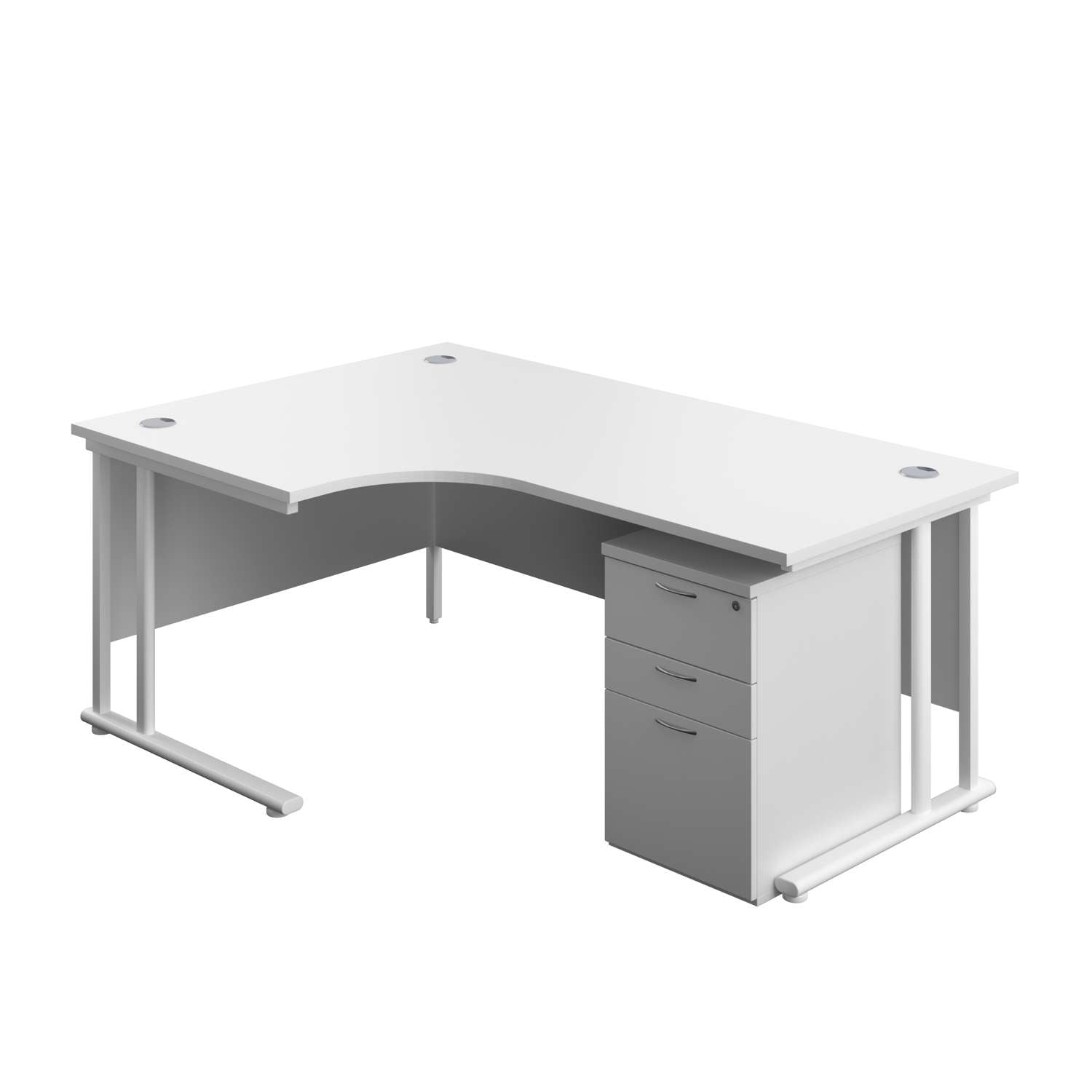 Twin Upright Left Hand Radial Desk + High Mobile Pedestal 3 Drawer (FSC) | 1800X1200 | White/White