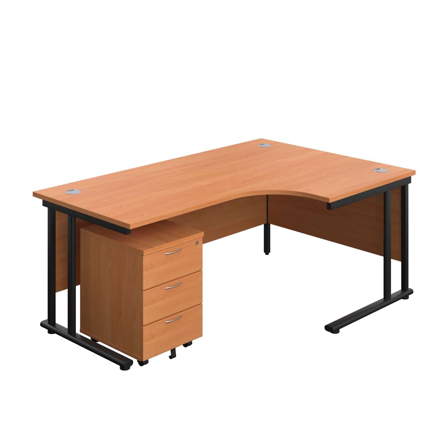 Twin Upright Right Hand Radial Desk + Mobile 3 Drawer Pedestal (FSC) | 1800X1200 | Beech/Black