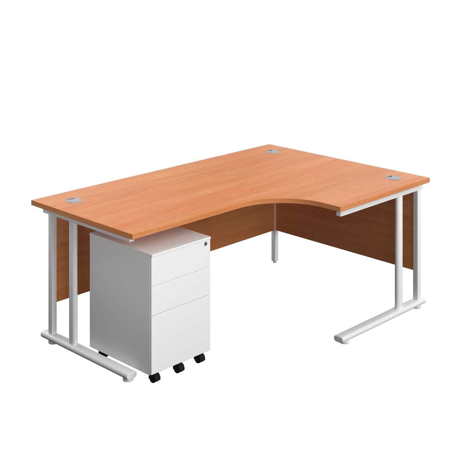 Twin Upright Right Hand Radial Desk + Under Desk Steel Pedestal 3 Drawers (FSC) | 1800X1200 | Beech/White