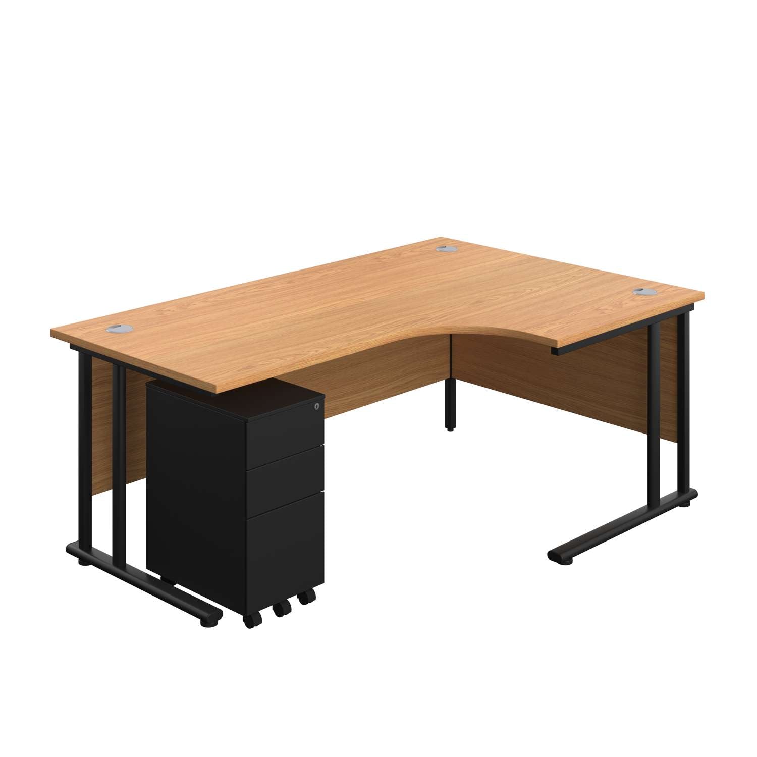 Twin Upright Right Hand Radial Desk + Slimline Steel Pedestal 3 Drawers (FSC) | 1800X1200 | Nova Oak/Black