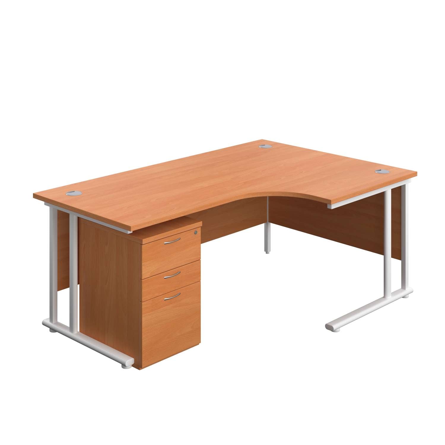 Twin Upright Right Hand Radial Desk + High Mobile Pedestal 3 Drawer (FSC) | 1800X1200 | Beech/White