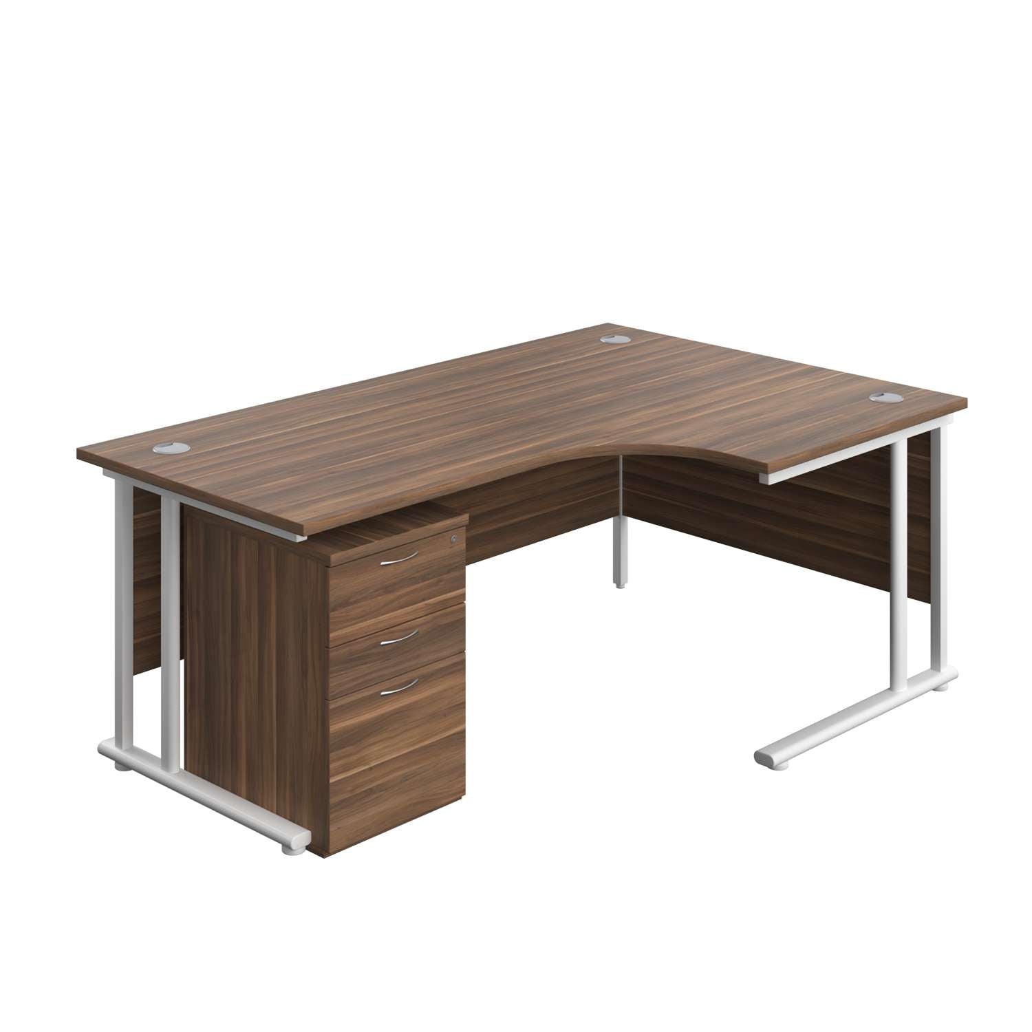 Twin Upright Right Hand Radial Desk + High Mobile Pedestal 3 Drawer (FSC) | 1800X1200 | Dark Walnut/White