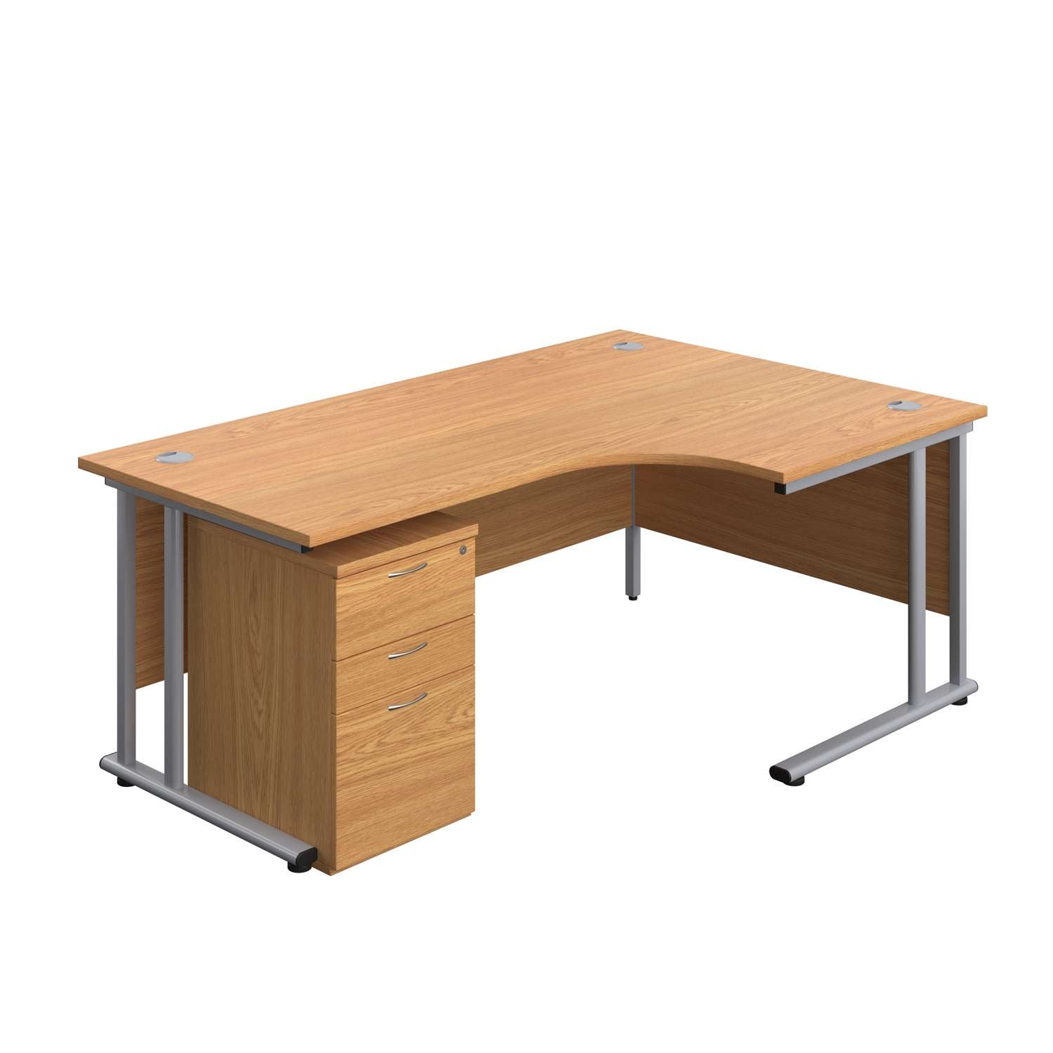 Twin Upright Right Hand Radial Desk + High Mobile Pedestal 3 Drawer (FSC) | 1800X1200 | Nova Oak/Silver