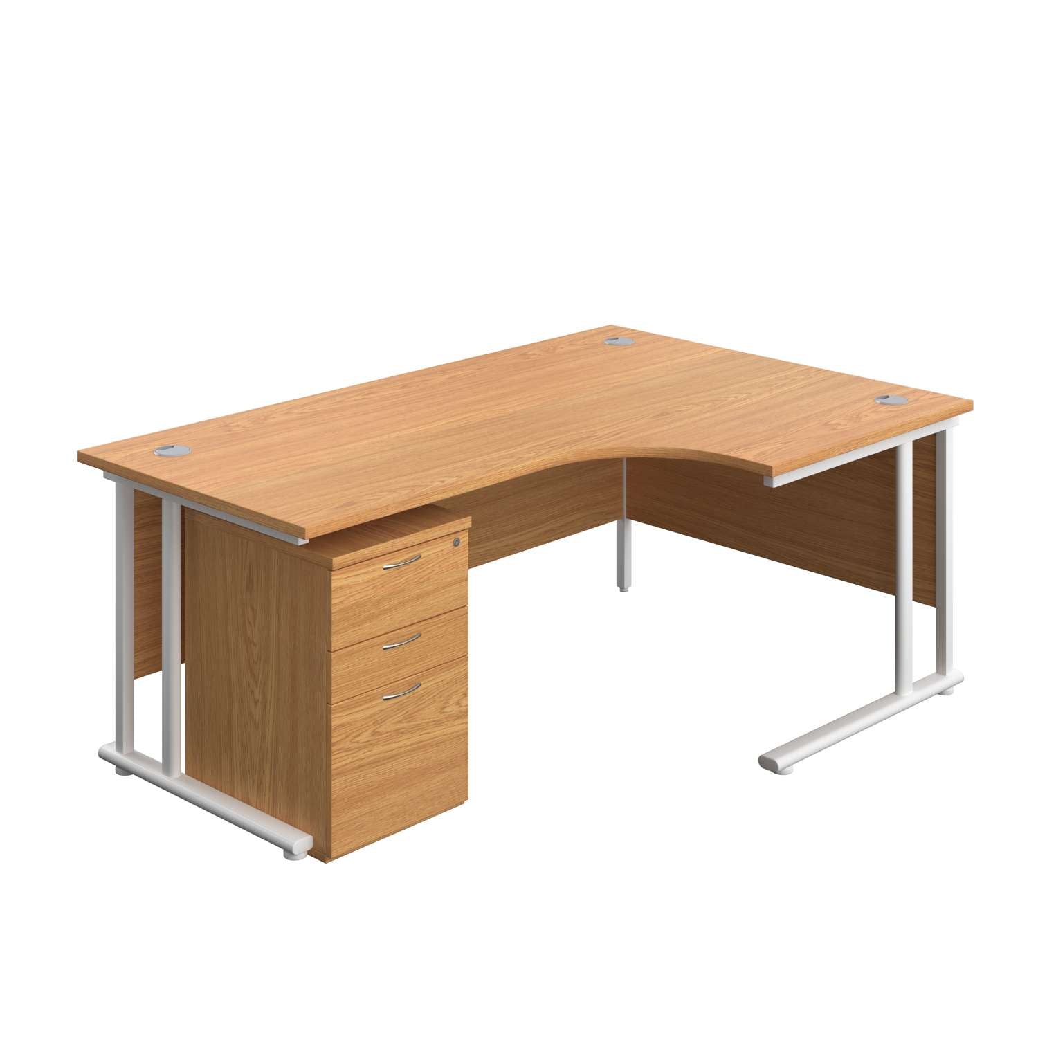 Twin Upright Right Hand Radial Desk + High Mobile Pedestal 3 Drawer (FSC) | 1800X1200 | Nova Oak/White