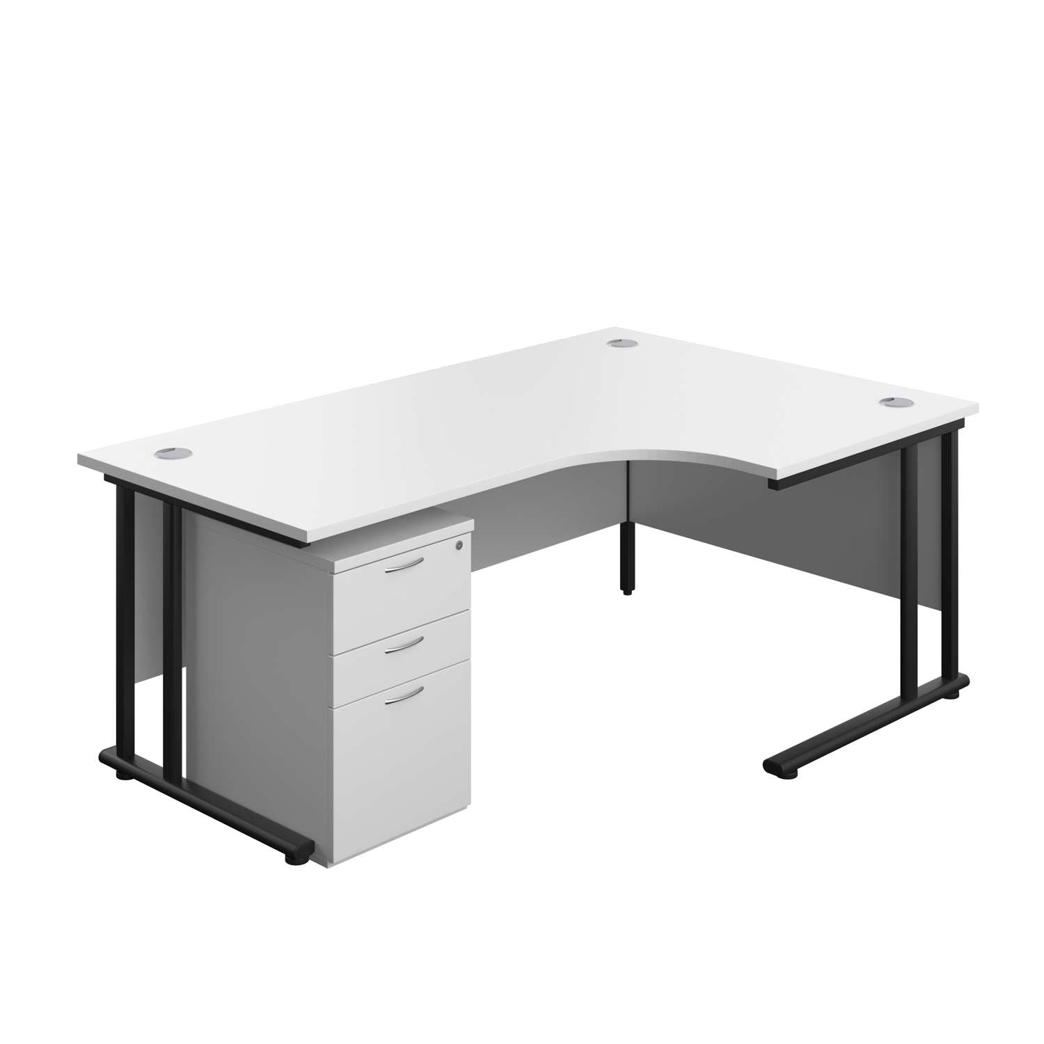 Twin Upright Right Hand Radial Desk + High Mobile Pedestal 3 Drawer (FSC) | 1800X1200 | White/Black