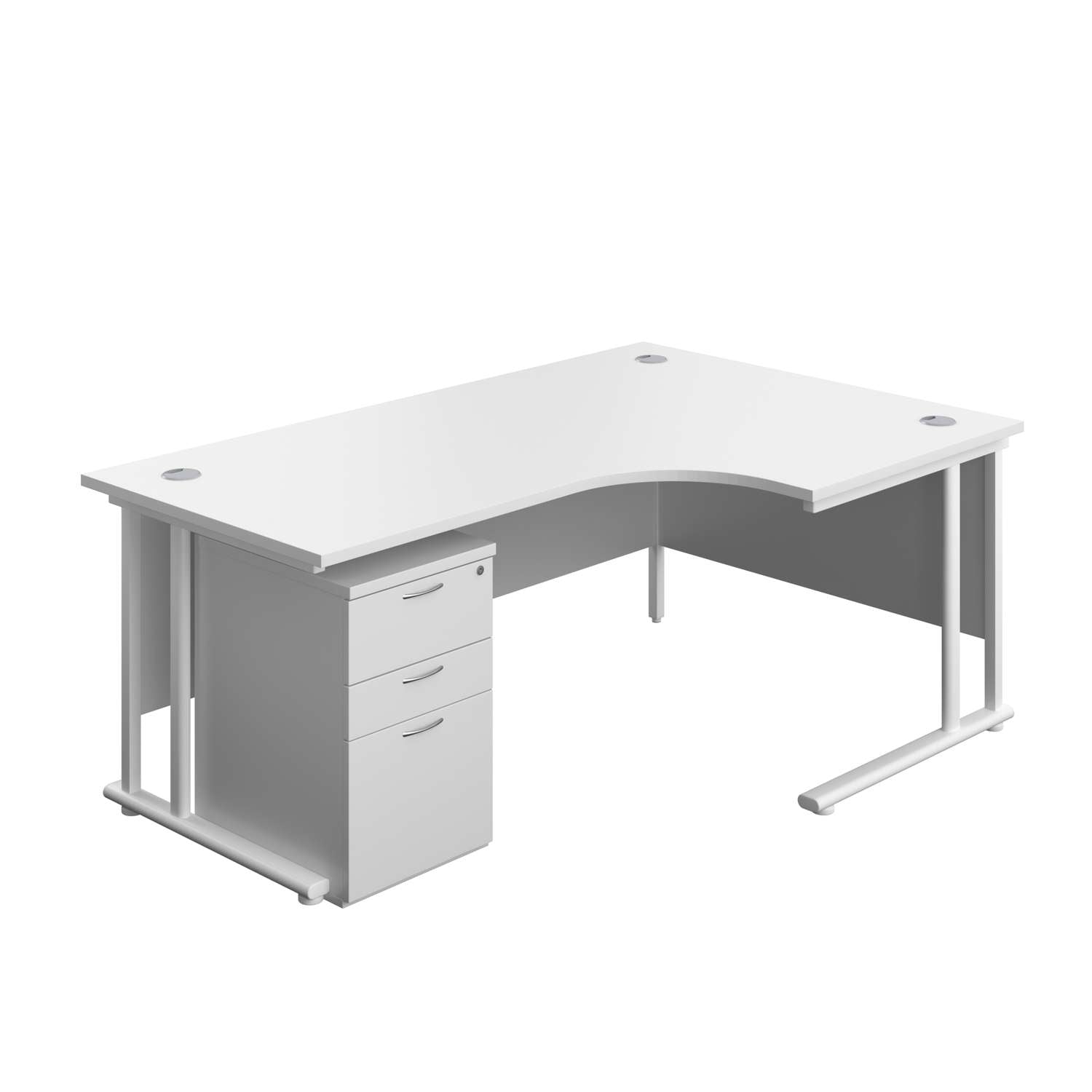 Twin Upright Right Hand Radial Desk + High Mobile Pedestal 3 Drawer (FSC) | 1800X1200 | White/White