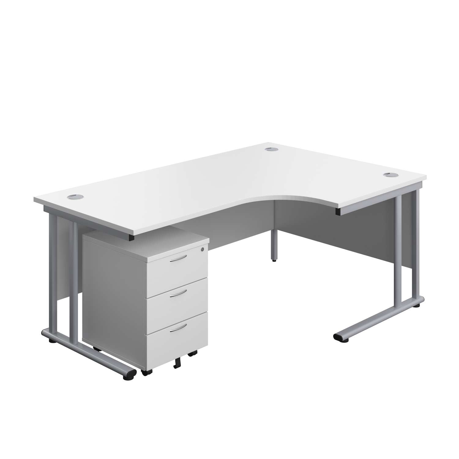 Twin Upright Right Hand Radial Desk + Mobile 3 Drawer Pedestal (FSC) | 1800X1200 | White/Silver