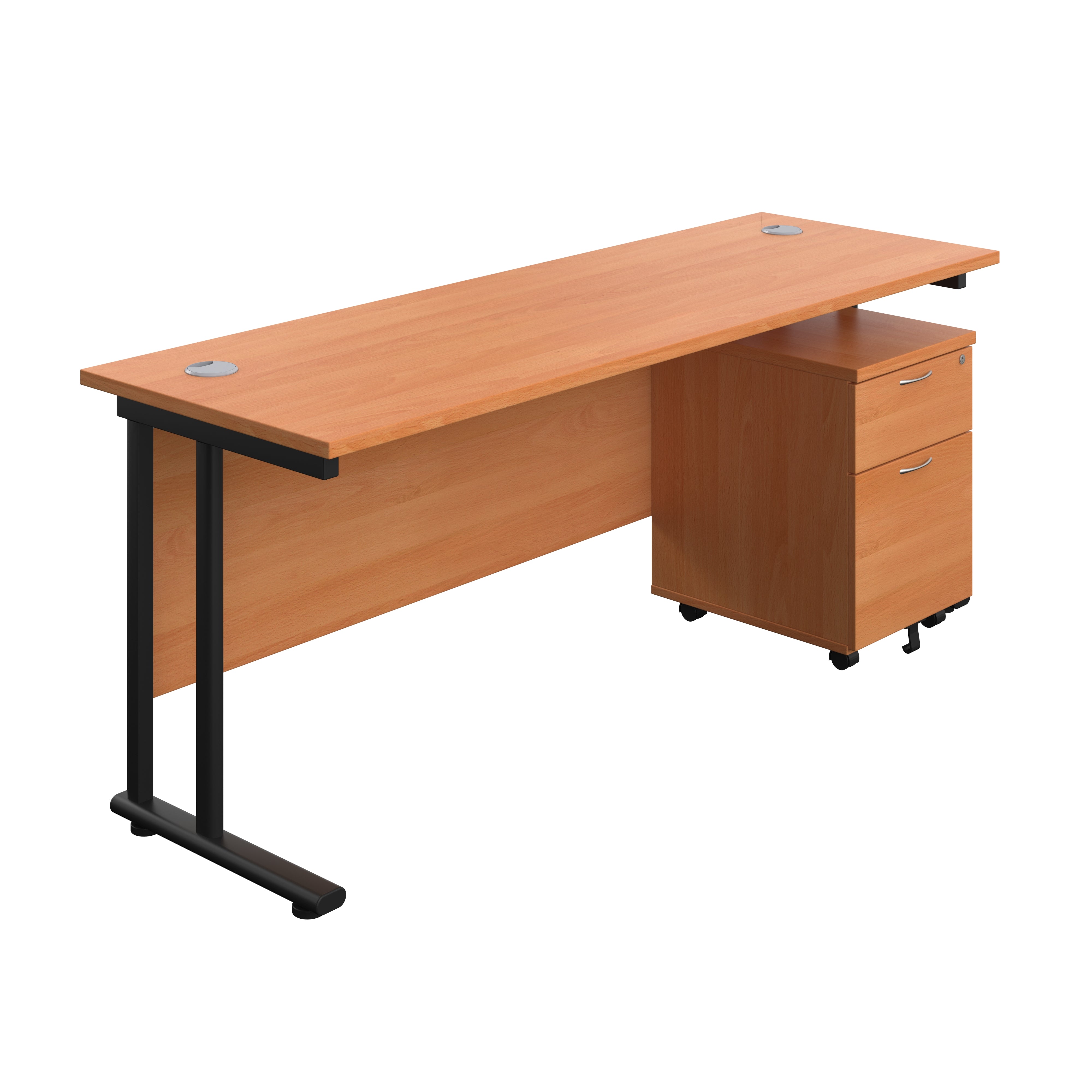 Twin Upright Rectangular Desk + Mobile 2 Drawer Pedestal (FSC) | 1800X600 | Beech/Black