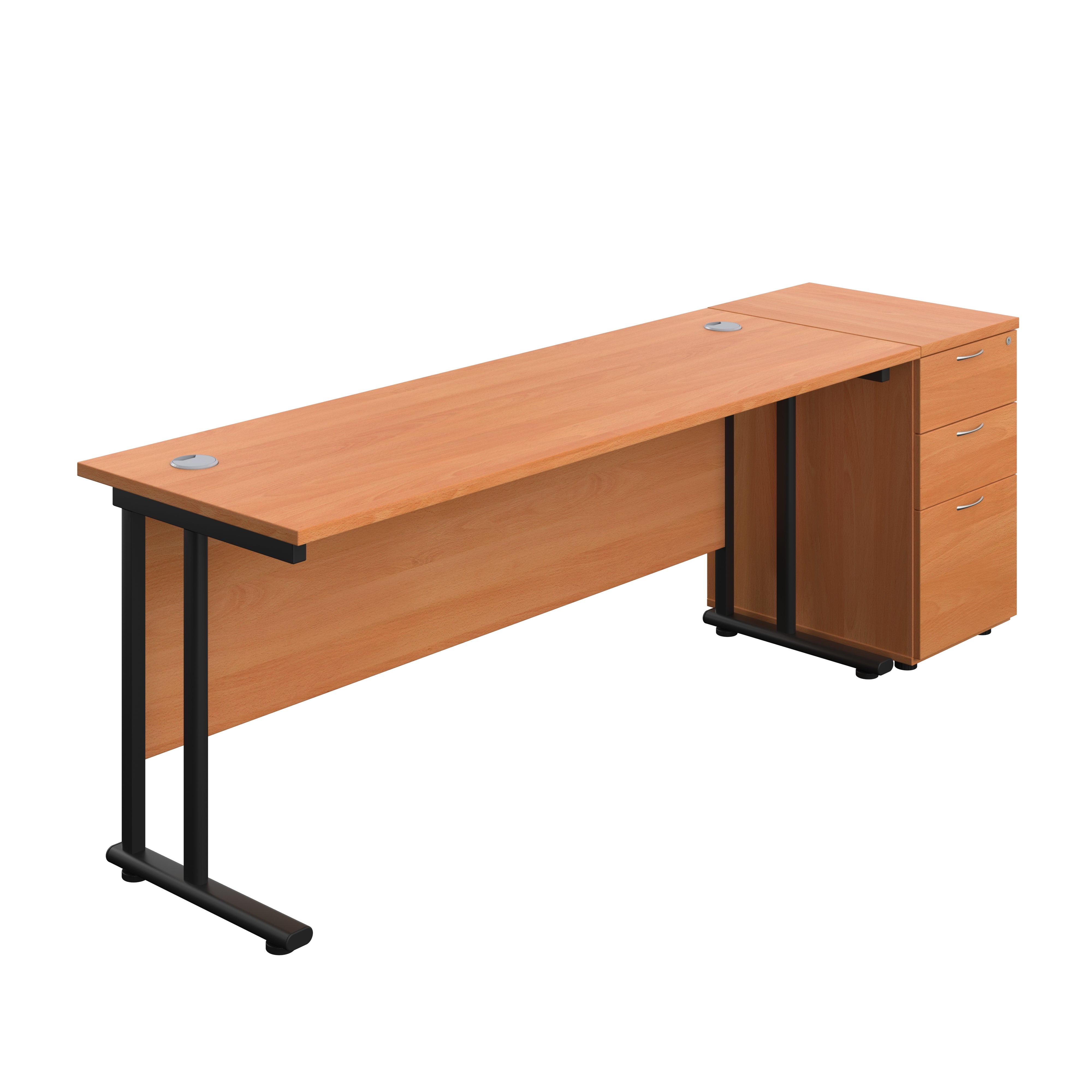 Twin Upright Rectangular Desk + Desk High 3 Drawer Pedestal (FSC) | 1800X600 | Beech/Black