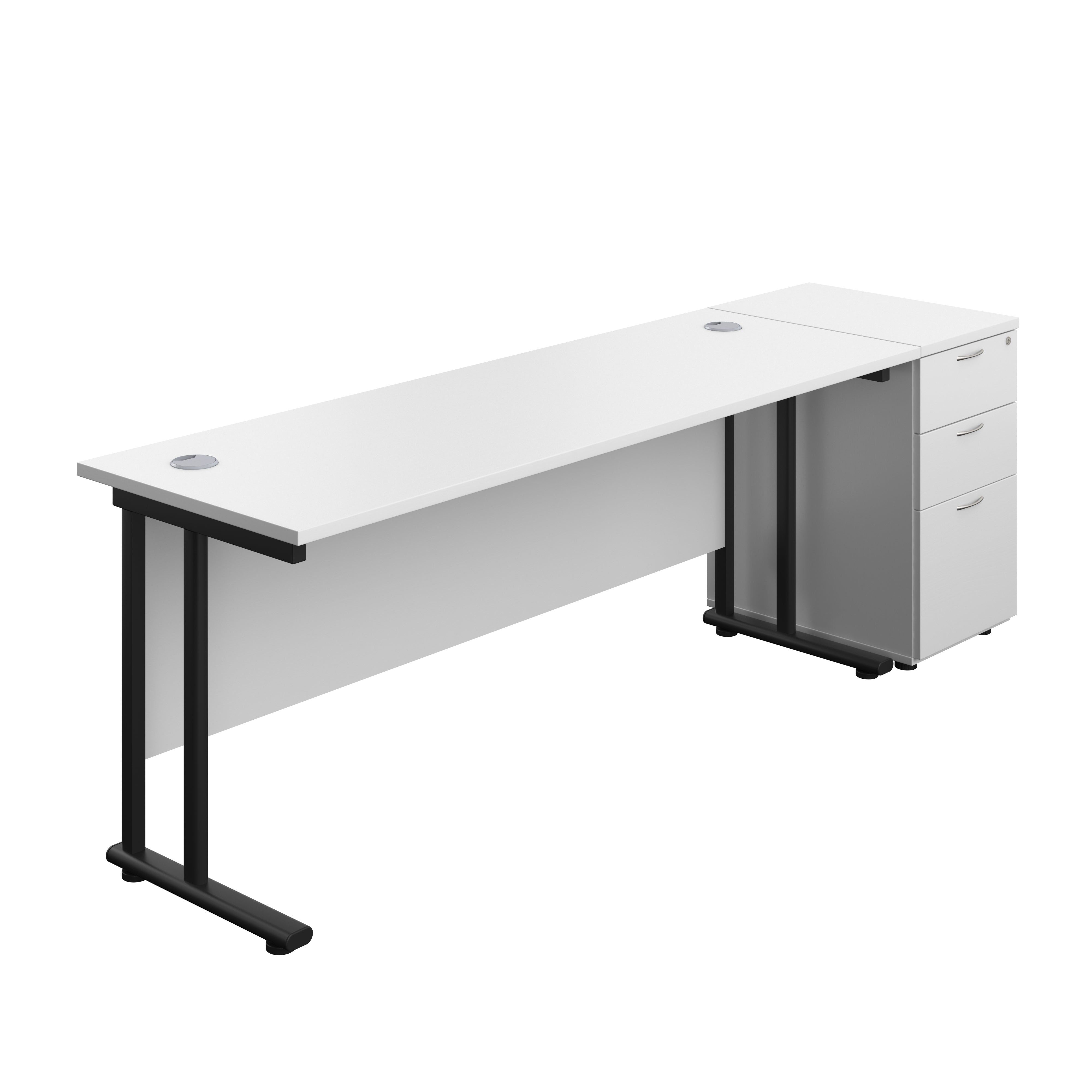 Twin Upright Rectangular Desk + Desk High 3 Drawer Pedestal (FSC) | 1800X600 | White/Black