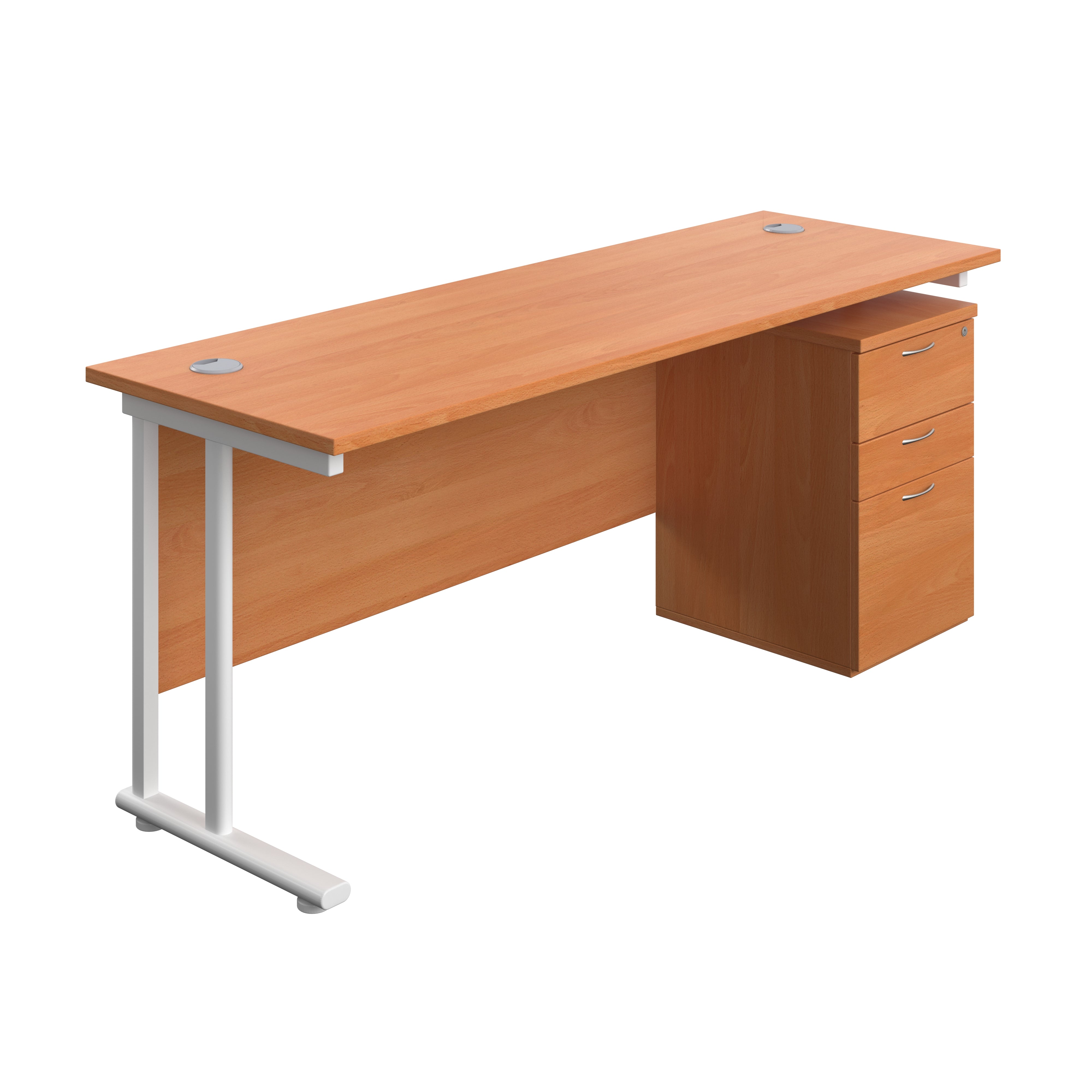 Twin Upright Rectangular Desk + High Mobile Pedestal 3 Drawer (FSC) | 1800X600 | Beech/White