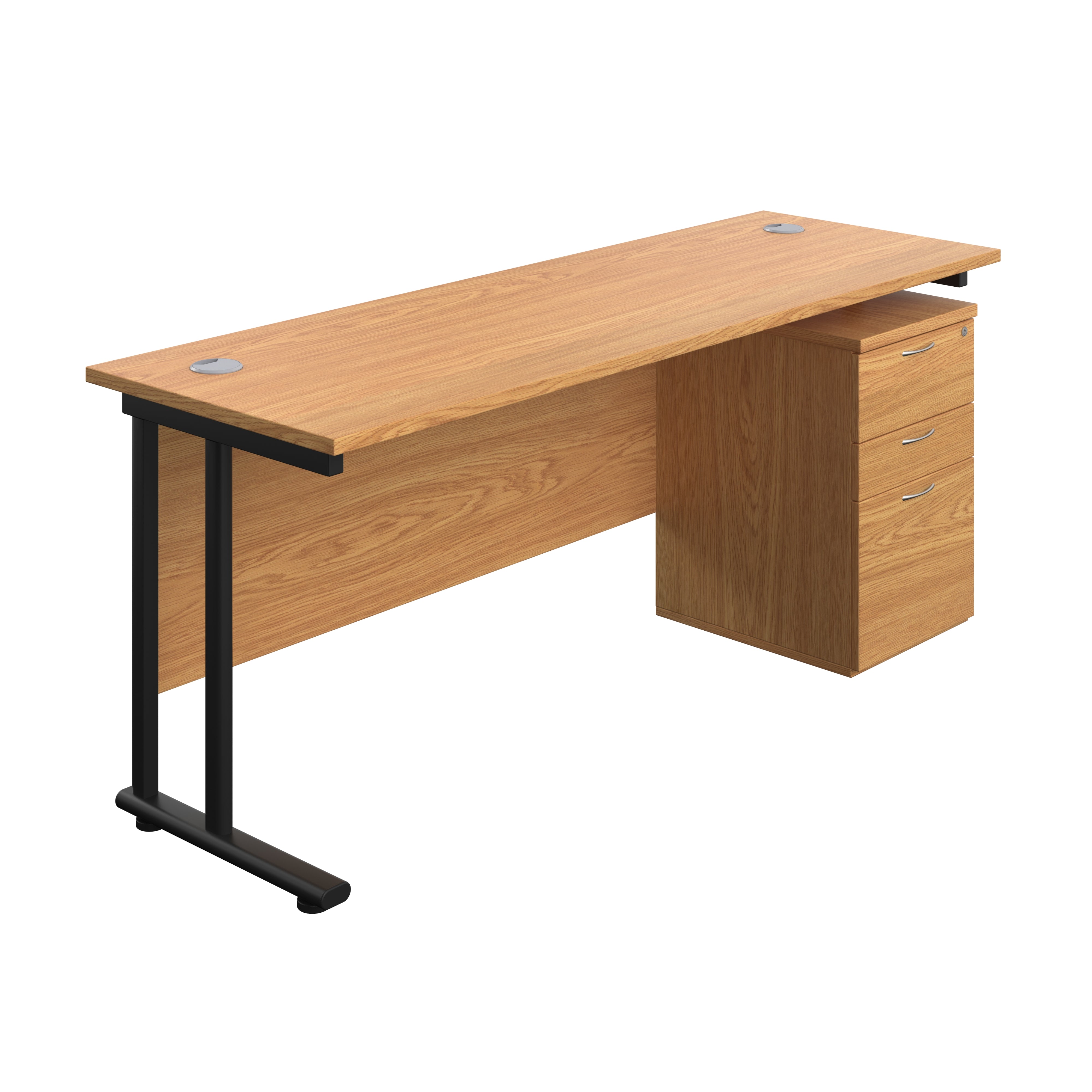 Twin Upright Rectangular Desk + High Mobile Pedestal 3 Drawer (FSC) | 1800X600 | Nova Oak/Black