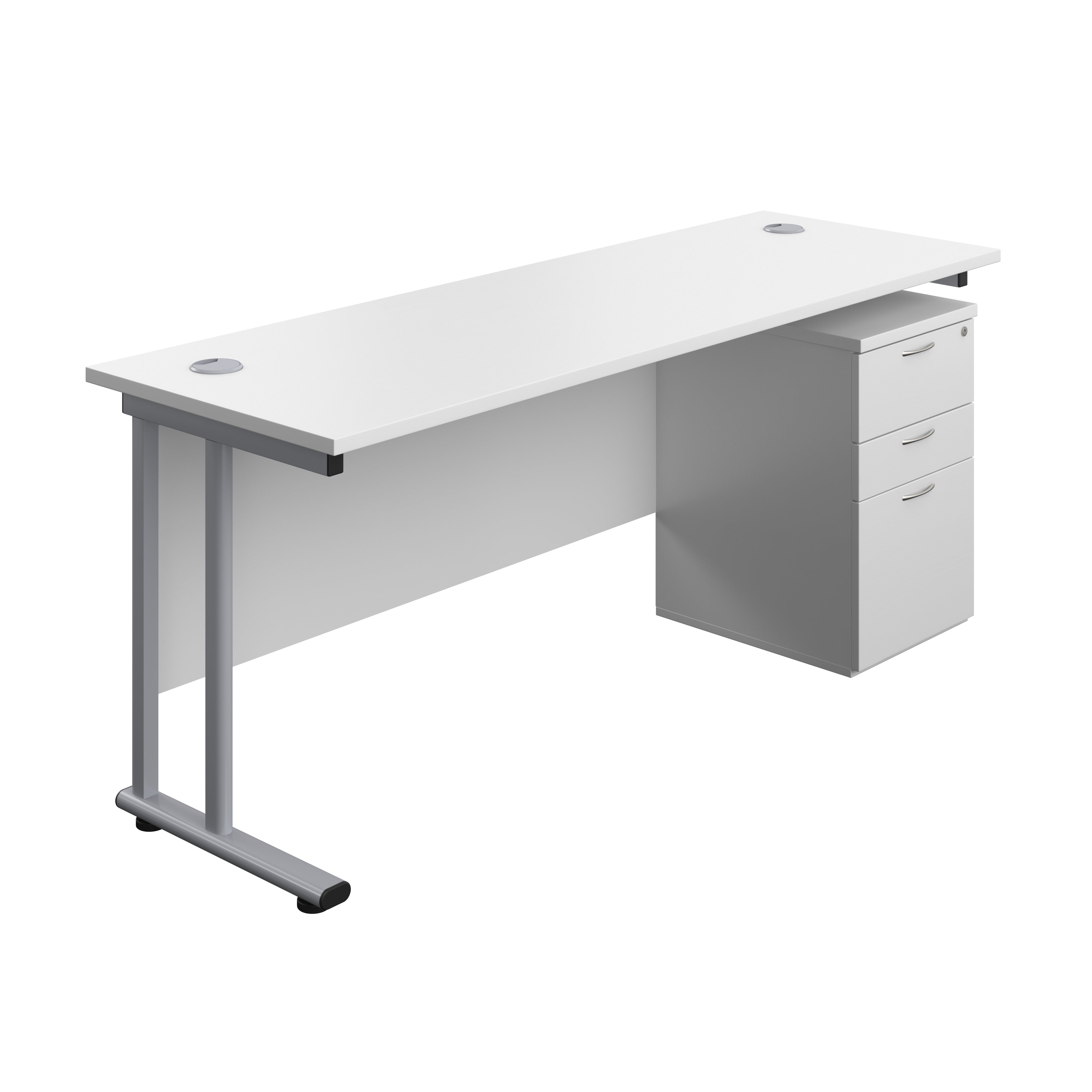 Twin Upright Rectangular Desk + High Mobile Pedestal 3 Drawer (FSC) | 1800X600 | White/Silver