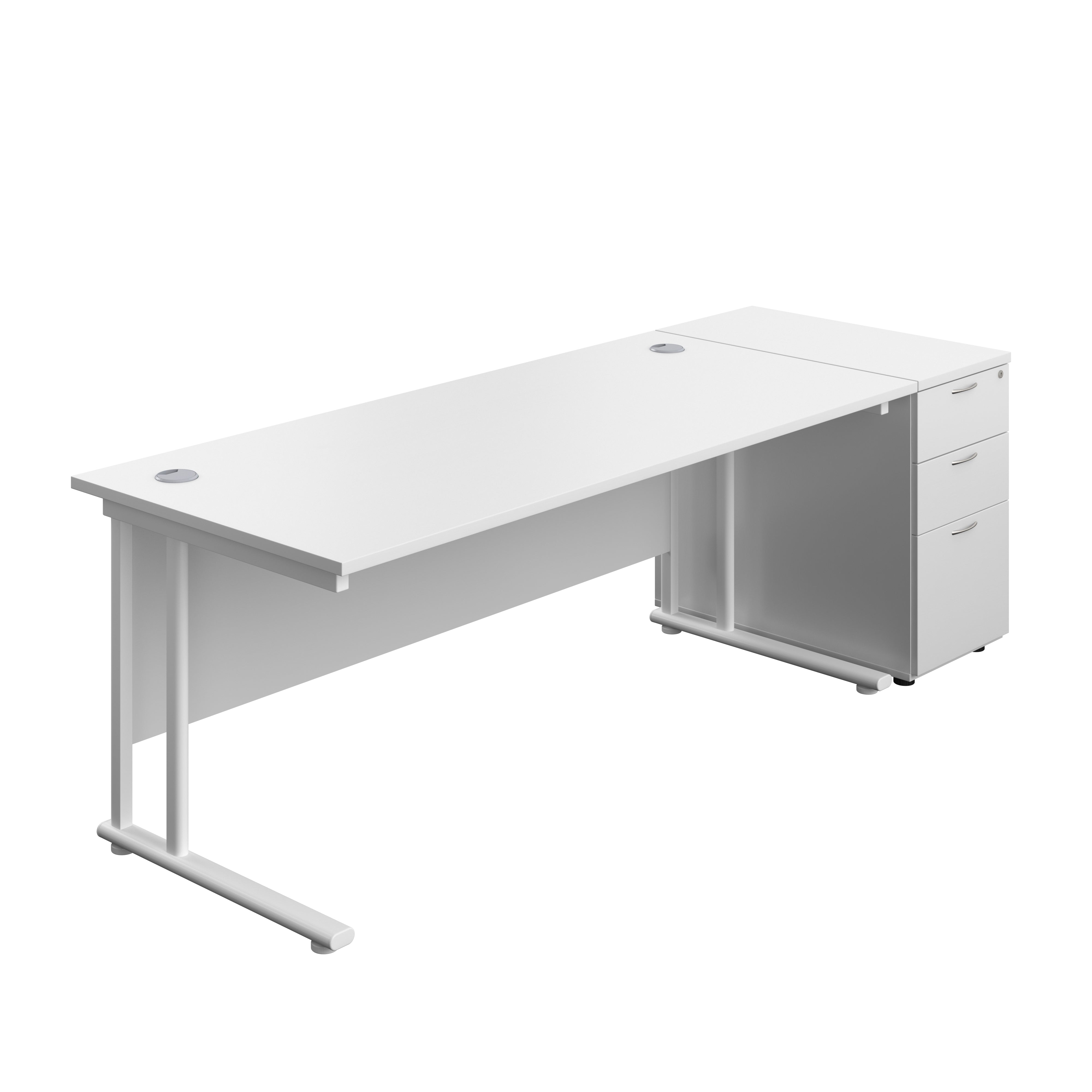 Twin Upright Rectangular Desk + Desk High 3 Drawer Pedestal (FSC) | 1800X800 | White/White
