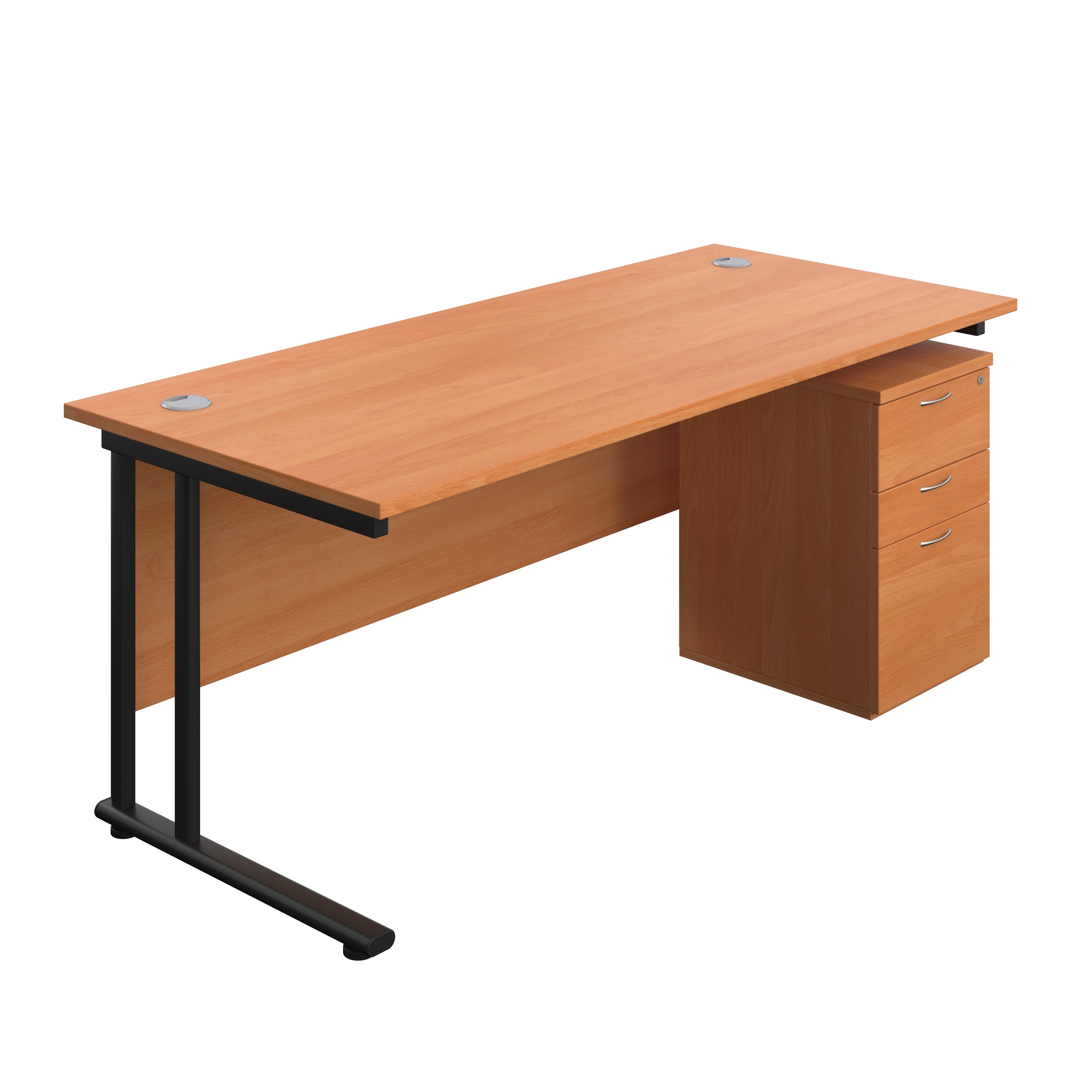 Twin Upright Rectangular Desk + High Mobile Pedestal 3 Drawer (FSC) | 1800X800 | Beech/Black