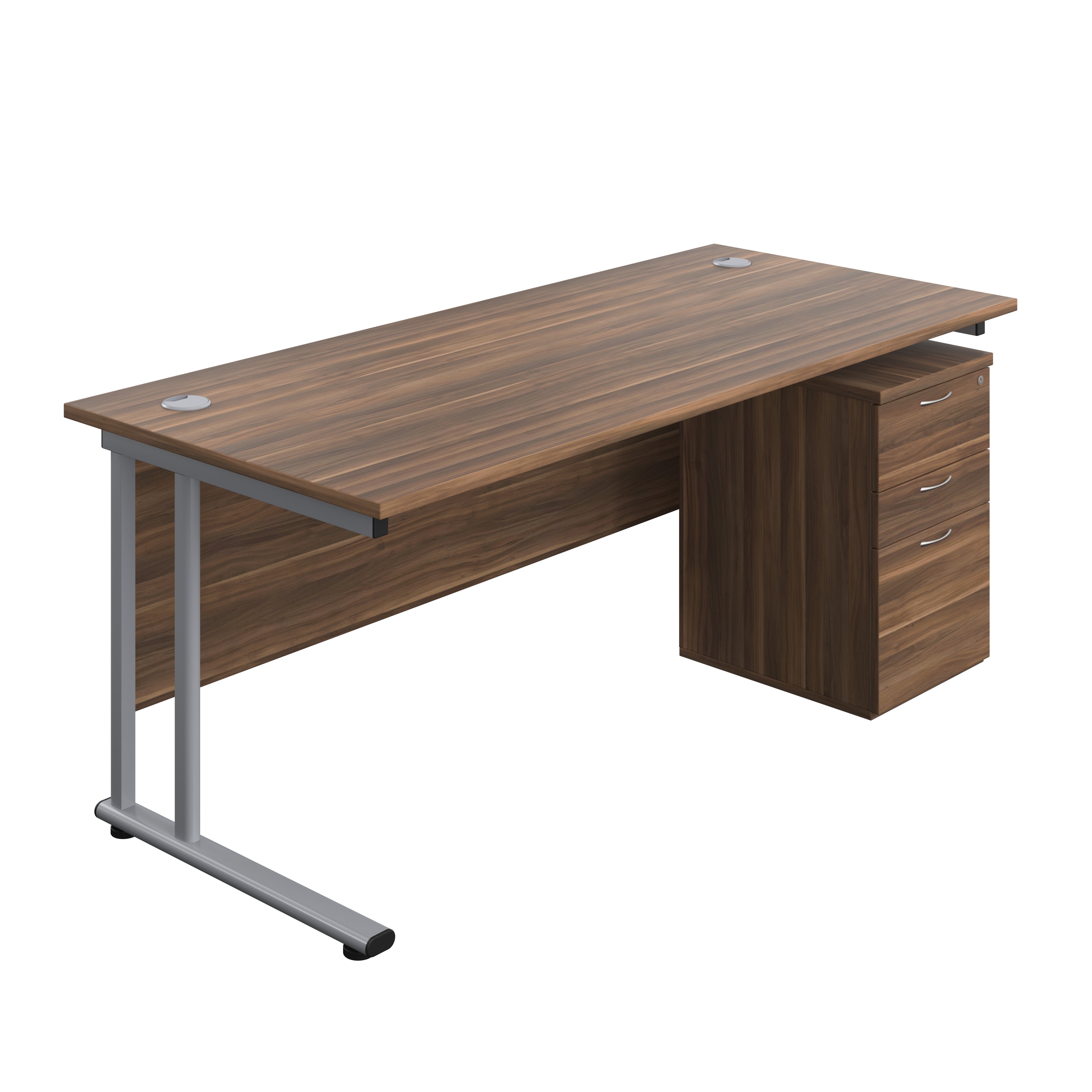 Twin Upright Rectangular Desk + High Mobile Pedestal 3 Drawer (FSC) | 1800X800 | Dark Walnut/Silver