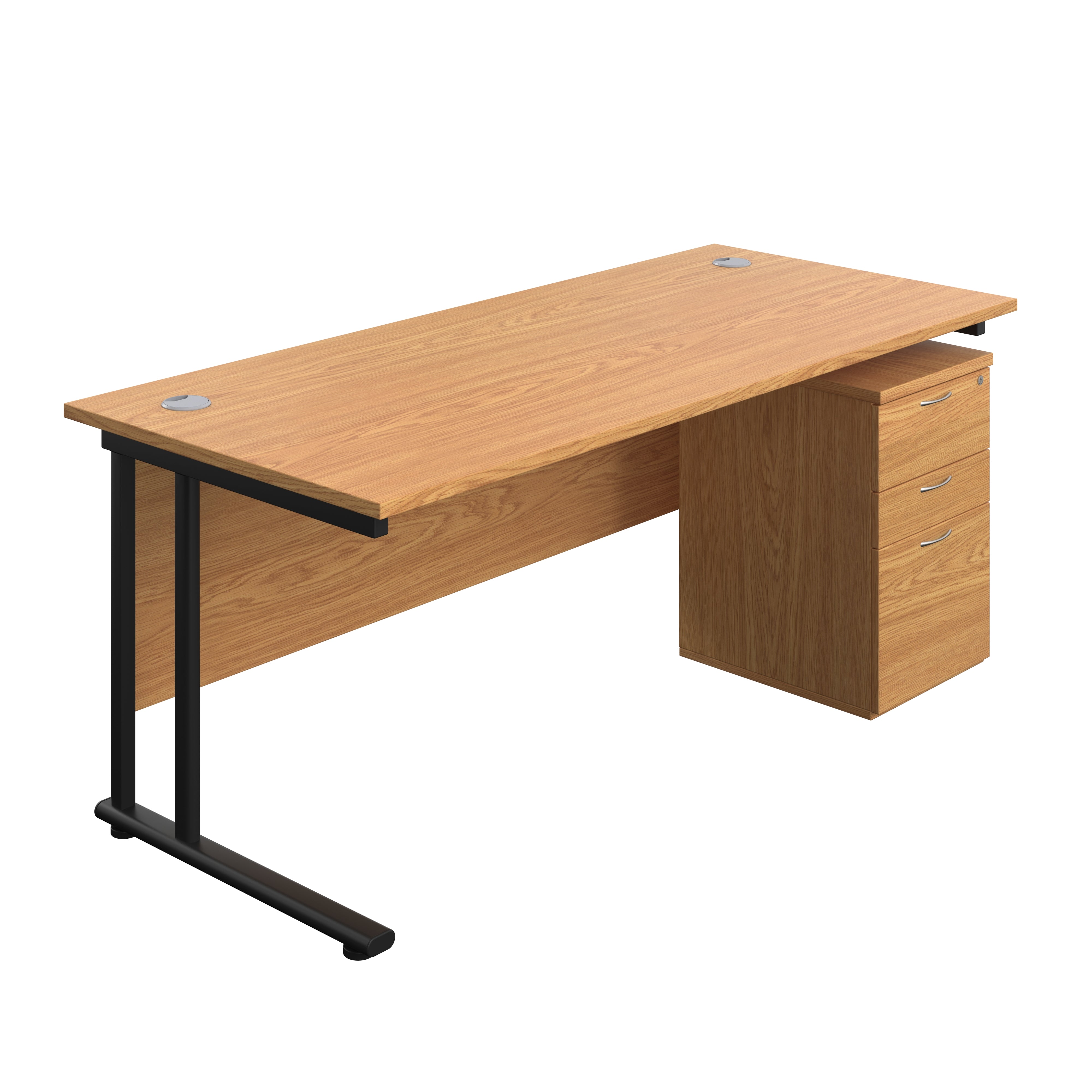 Twin Upright Rectangular Desk + High Mobile Pedestal 3 Drawer (FSC) | 1800X800 | Nova Oak/Black