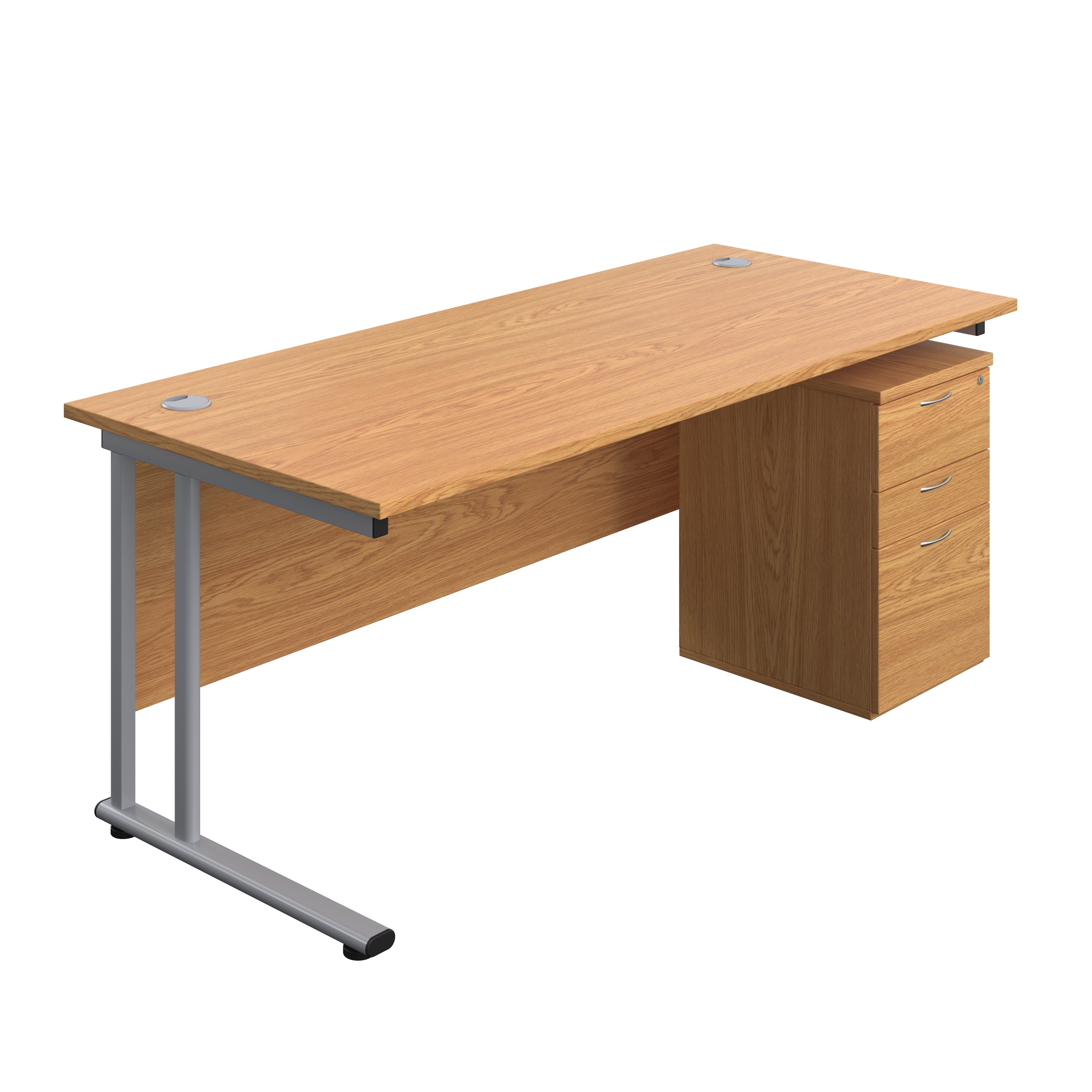 Twin Upright Rectangular Desk + High Mobile Pedestal 3 Drawer (FSC) | 1800X800 | Nova Oak/Silver