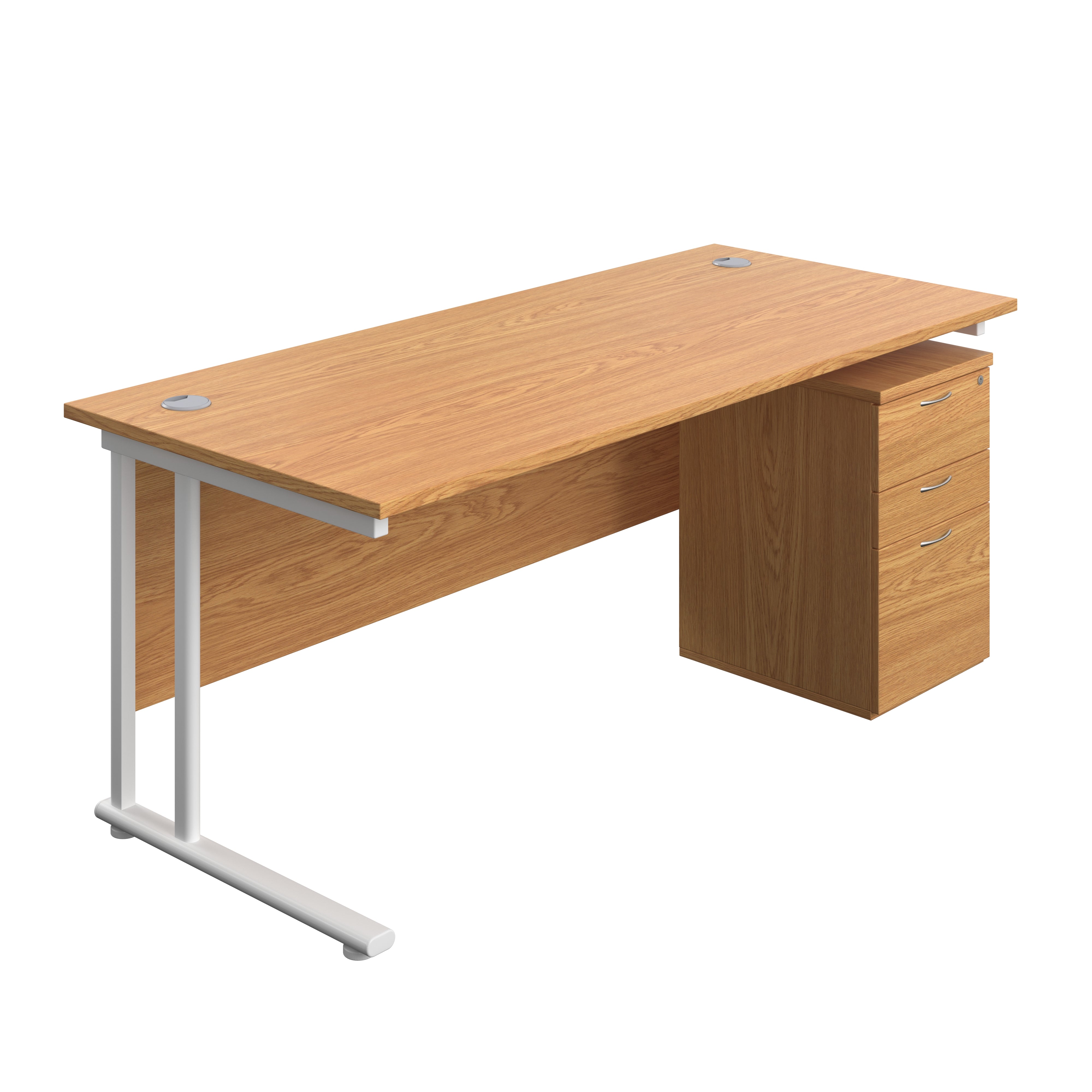 Twin Upright Rectangular Desk + High Mobile Pedestal 3 Drawer (FSC) | 1800X800 | Nova Oak/White