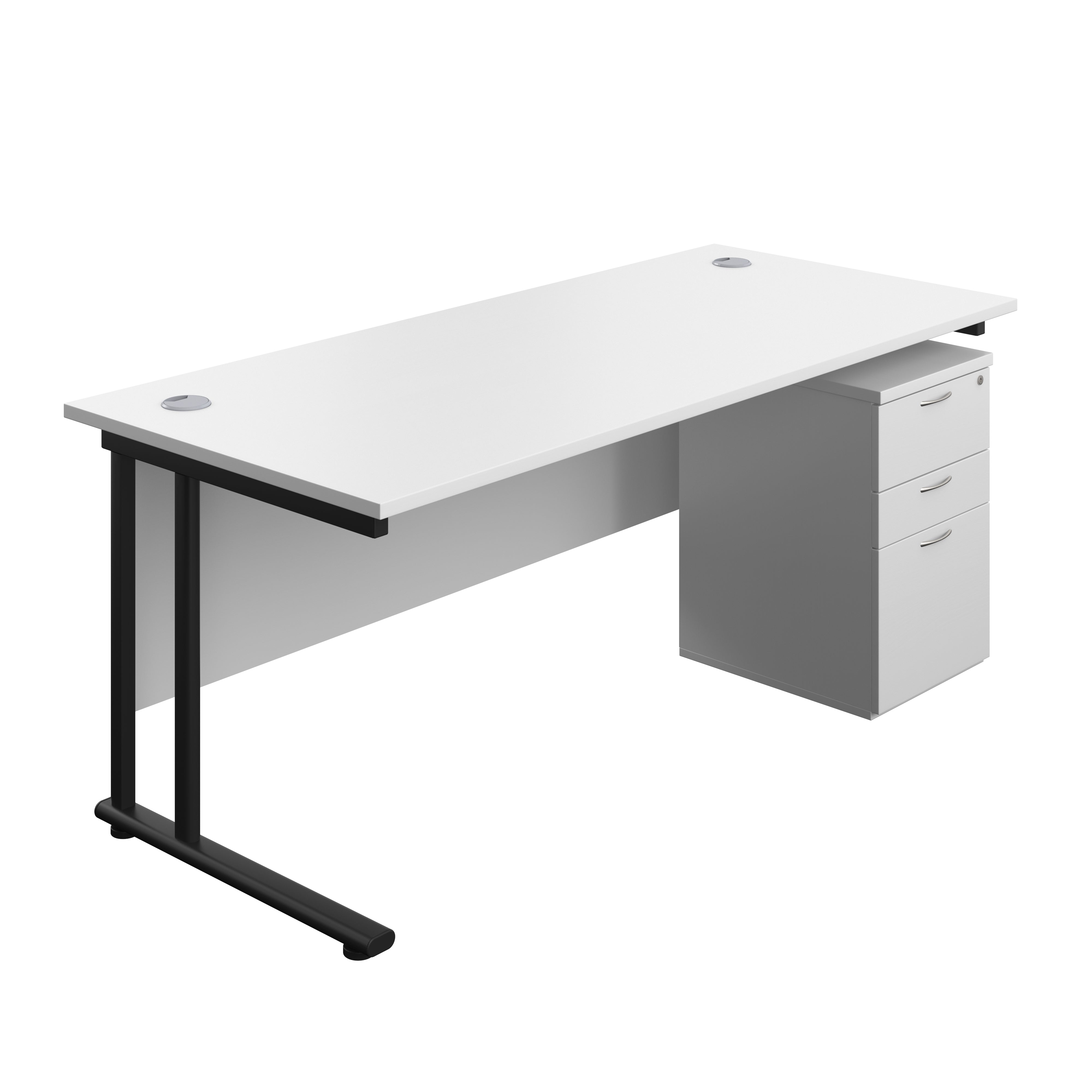 Twin Upright Rectangular Desk + High Mobile Pedestal 3 Drawer (FSC) | 1800X800 | White/Black