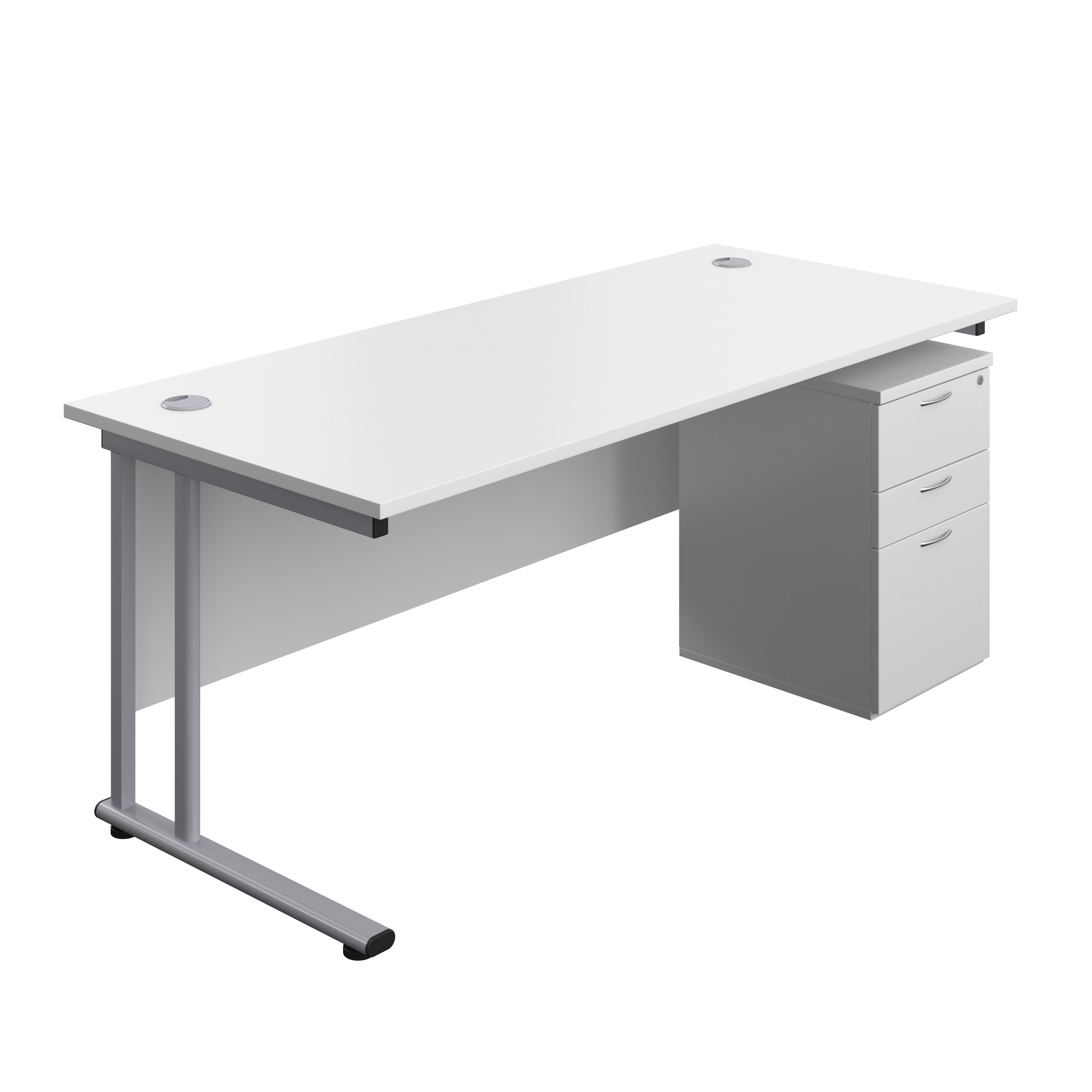 Twin Upright Rectangular Desk + High Mobile Pedestal 3 Drawer (FSC) | 1800X800 | White/Silver