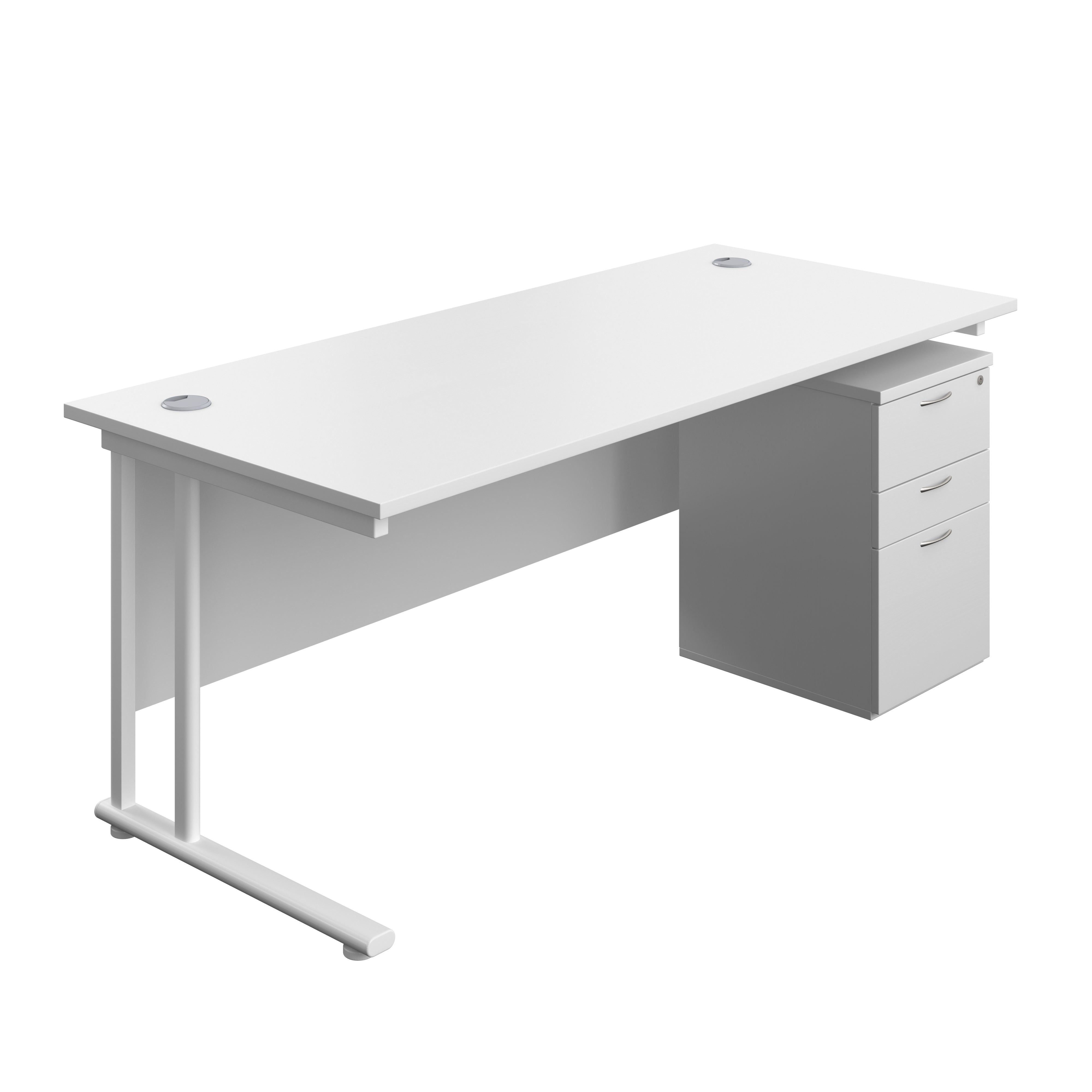 Twin Upright Rectangular Desk + High Mobile Pedestal 3 Drawer (FSC) | 1800X800 | White/White