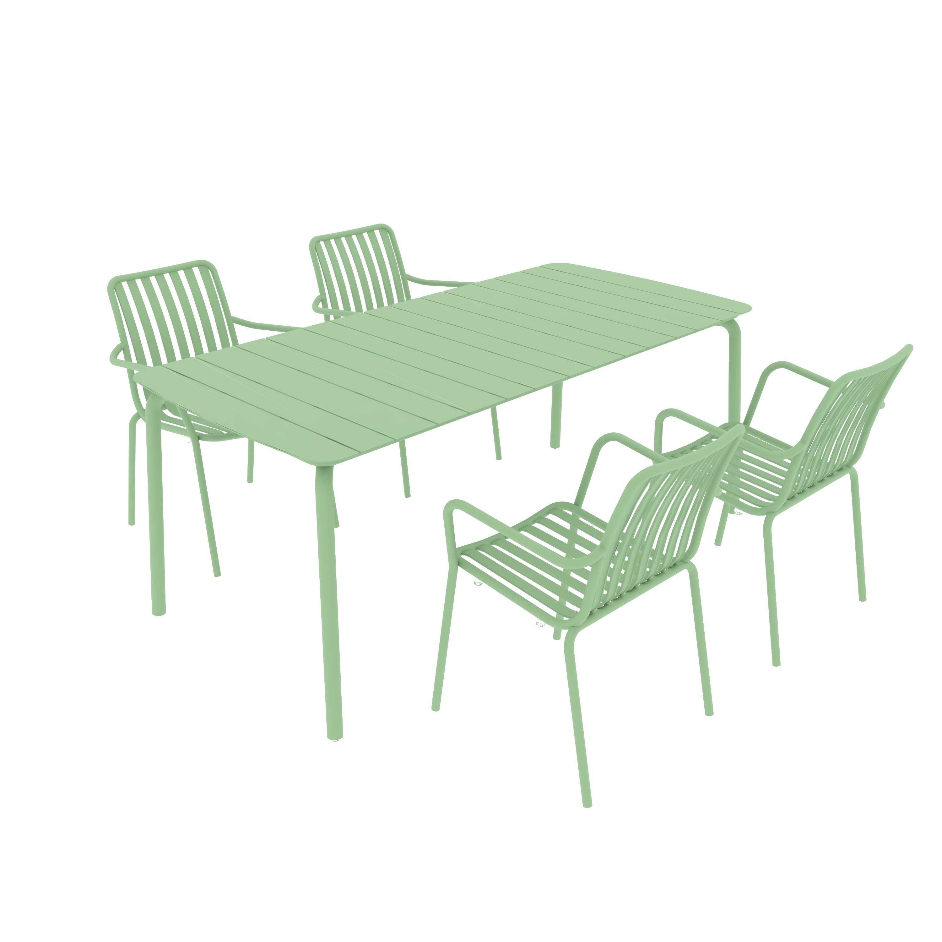 Breeze Rectangular Slatted Table and Armchair Set