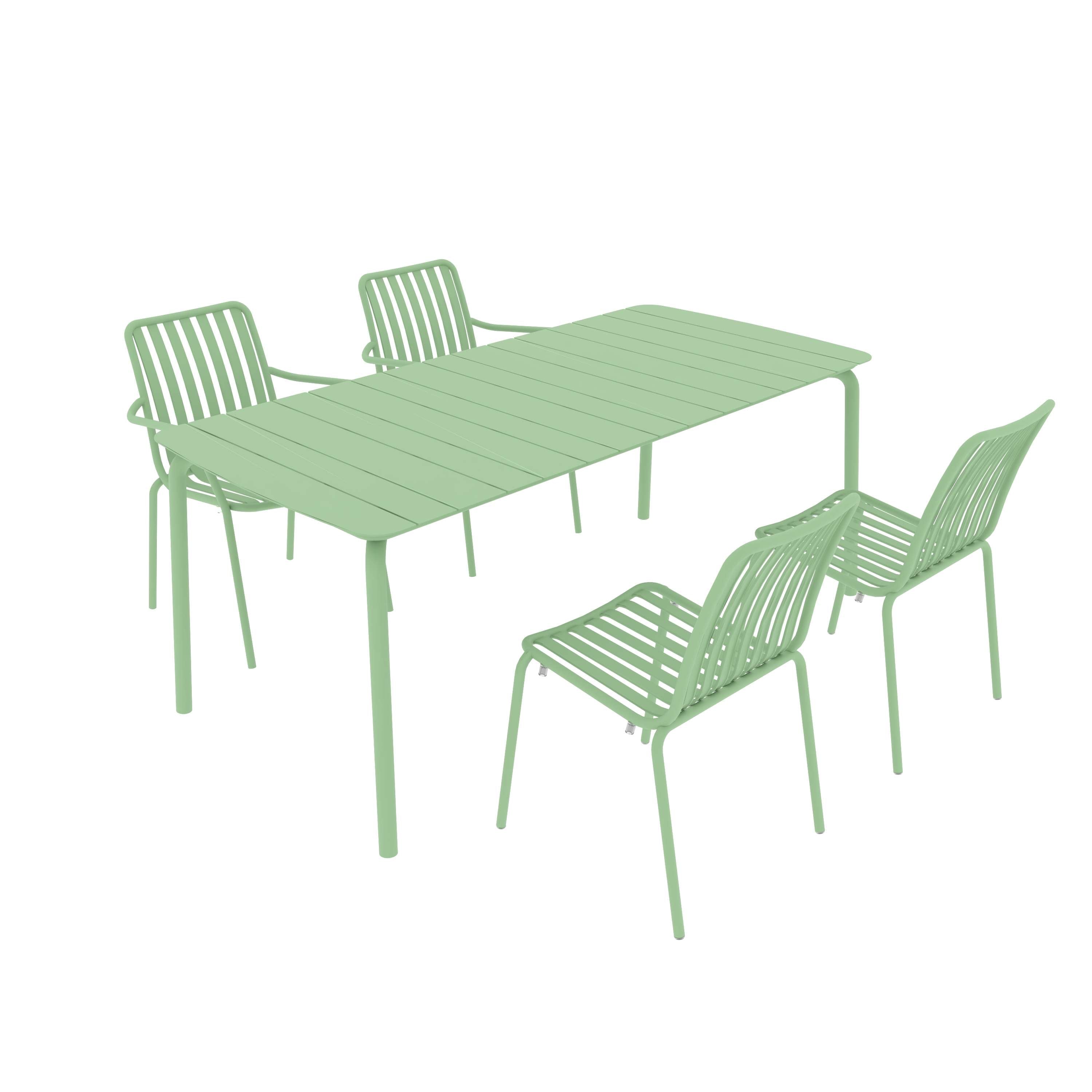 Breeze Rectangular Slatted Table with  Armchair and Side Chair Set
